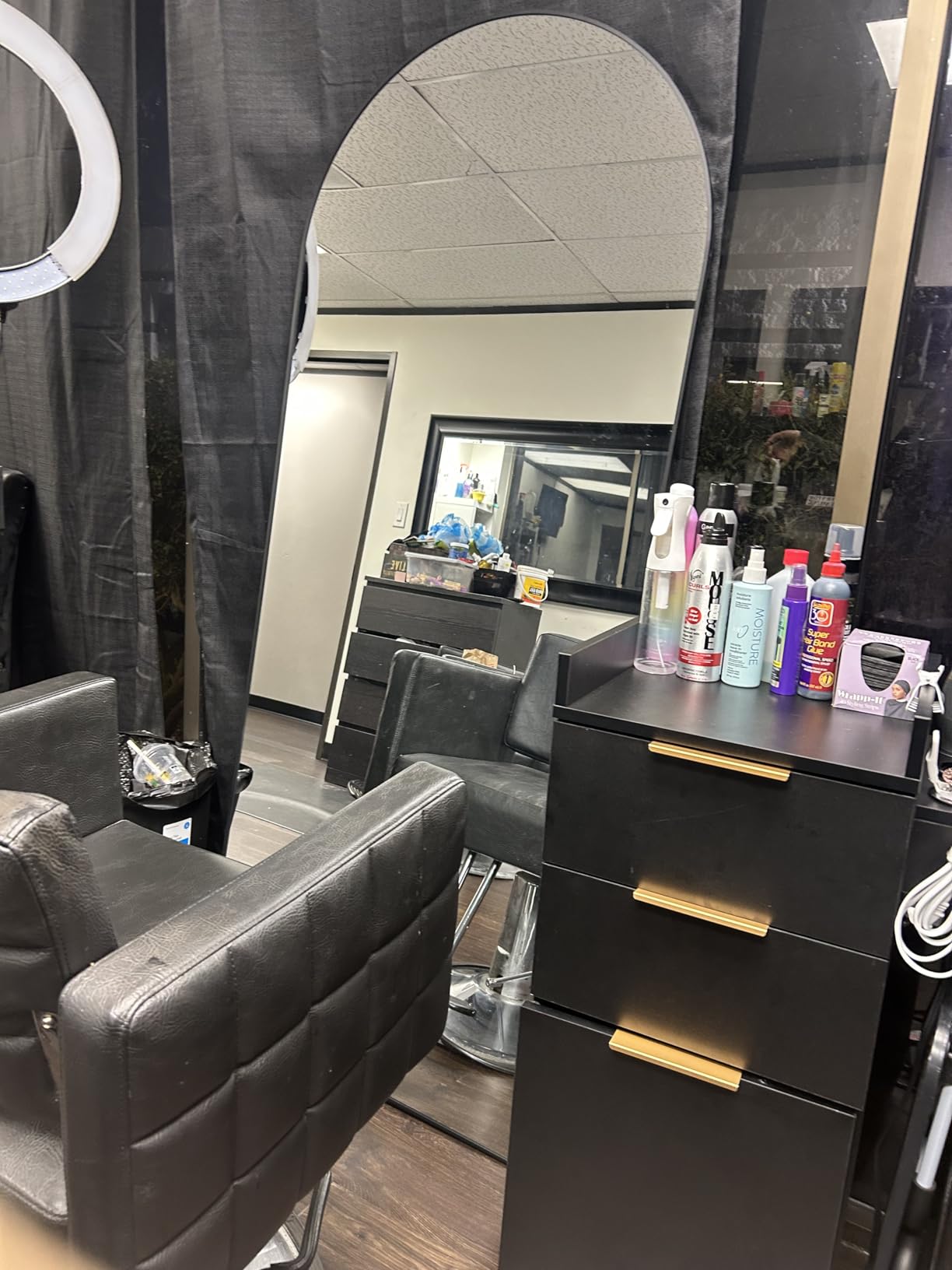 OmySalon Salon Trolley Cart, Hair Styling Station with 3 Drawers, 2 Open Shelf & Tool Holders, Mobile Barber Storage Cabinet Utility Trolley for Beauty Salon Spa,Black customer photo 2