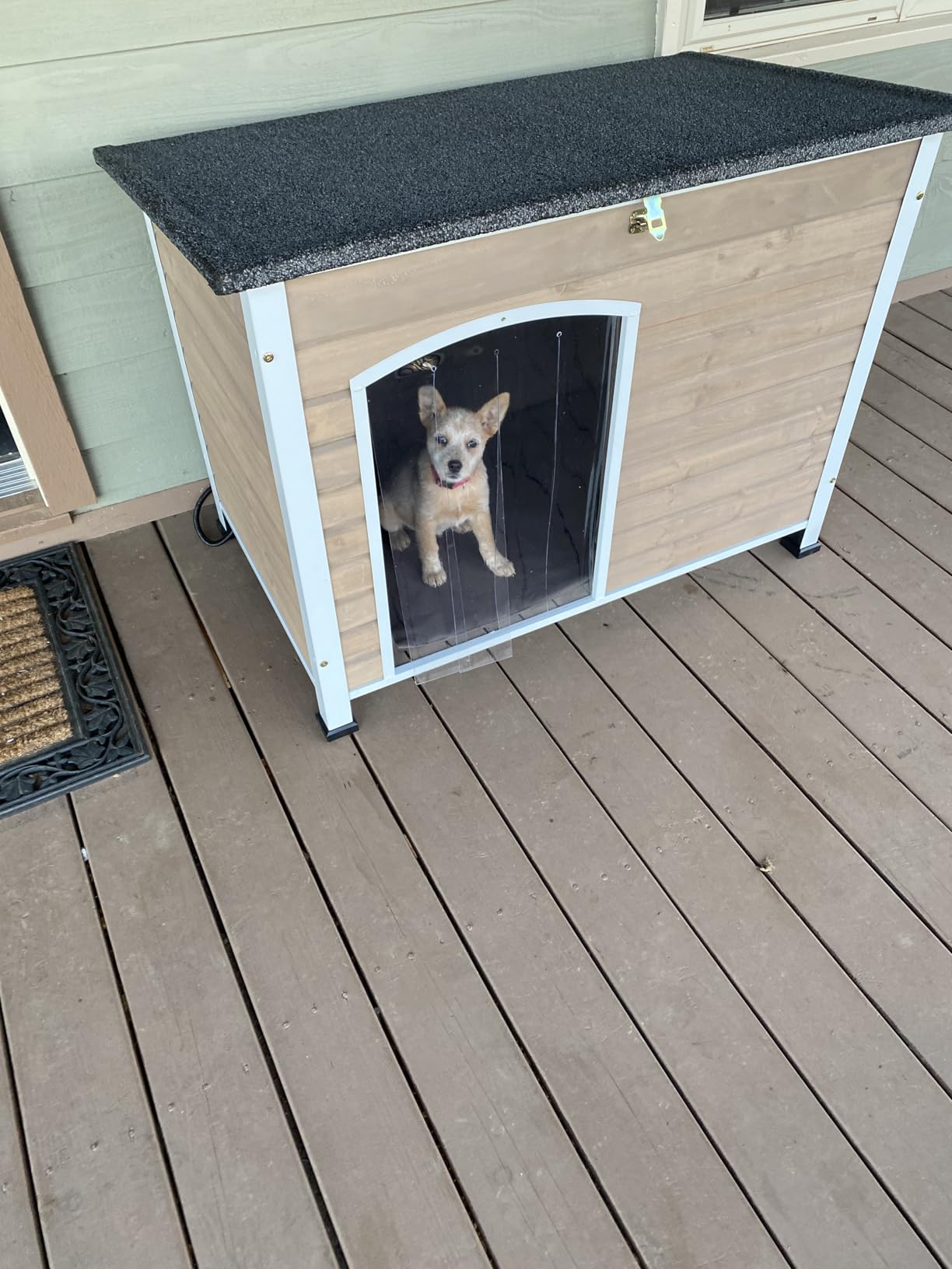 GUTINNEEN 43.3'' Heated Dog House Outdoor Insulated Large Dog Kennel with Metal Frame, Weatherproof Dog Shelter for Outside, Chew-Resistant Cord, 6-Sides Insulated Liner for Winter (Grey) customer photo 1