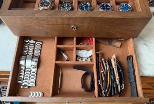 ROTHWELL 12-Slot Solid Walnut Watch Box with Valet Drawer - Premium Jewelry Display Case Organizer with Locking Glass Top and Microsuede Liner for Men & Women (Tan Interior) customer photo 2