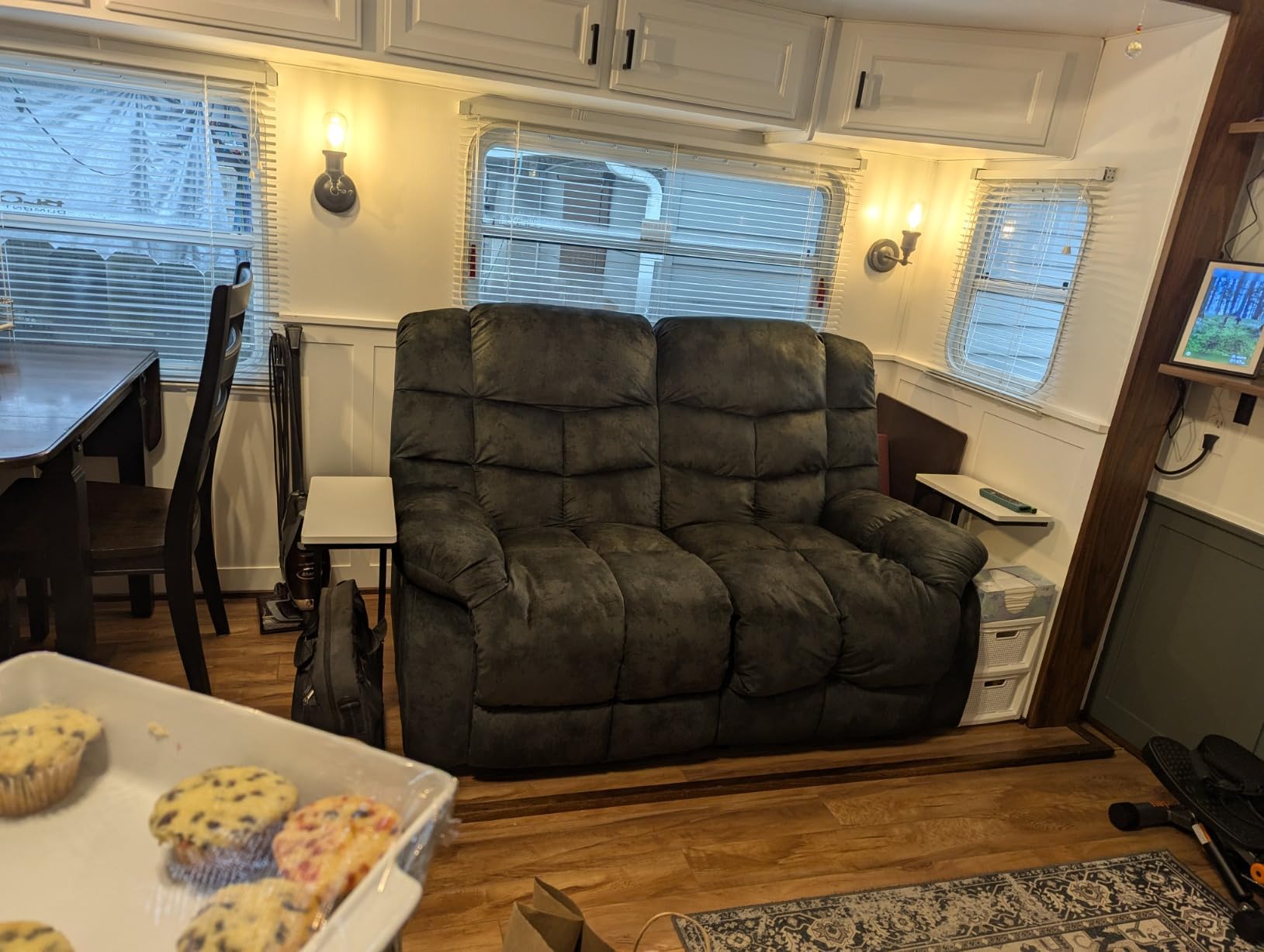 CANMOV Manual Reclining Sectional Sofa Set, Living Room Furniture Sets, L-Shaped Sectional Couch & Chair, Comfy Fabric Recliner Couch with Center Console, Cup Holder and Storage, Light Brown customer photo 1
