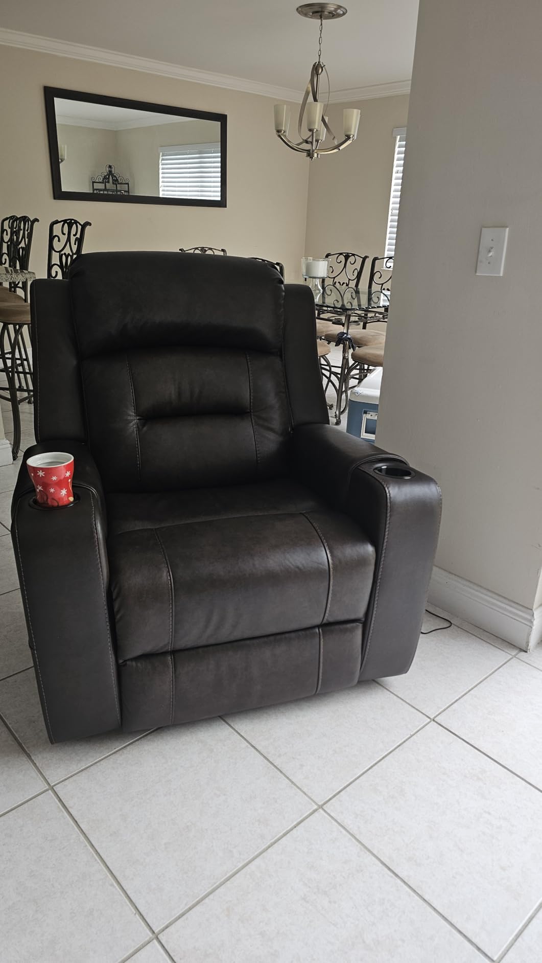 Watson & Whitely Oversized Genuine Leather Power Recliner Chair, Saddle | Extra-Wide Lay Flat Recliner for Big and Tall, Power Headrest, Cup Holders, Electric Reclining Sofa for Living Room customer photo 2
