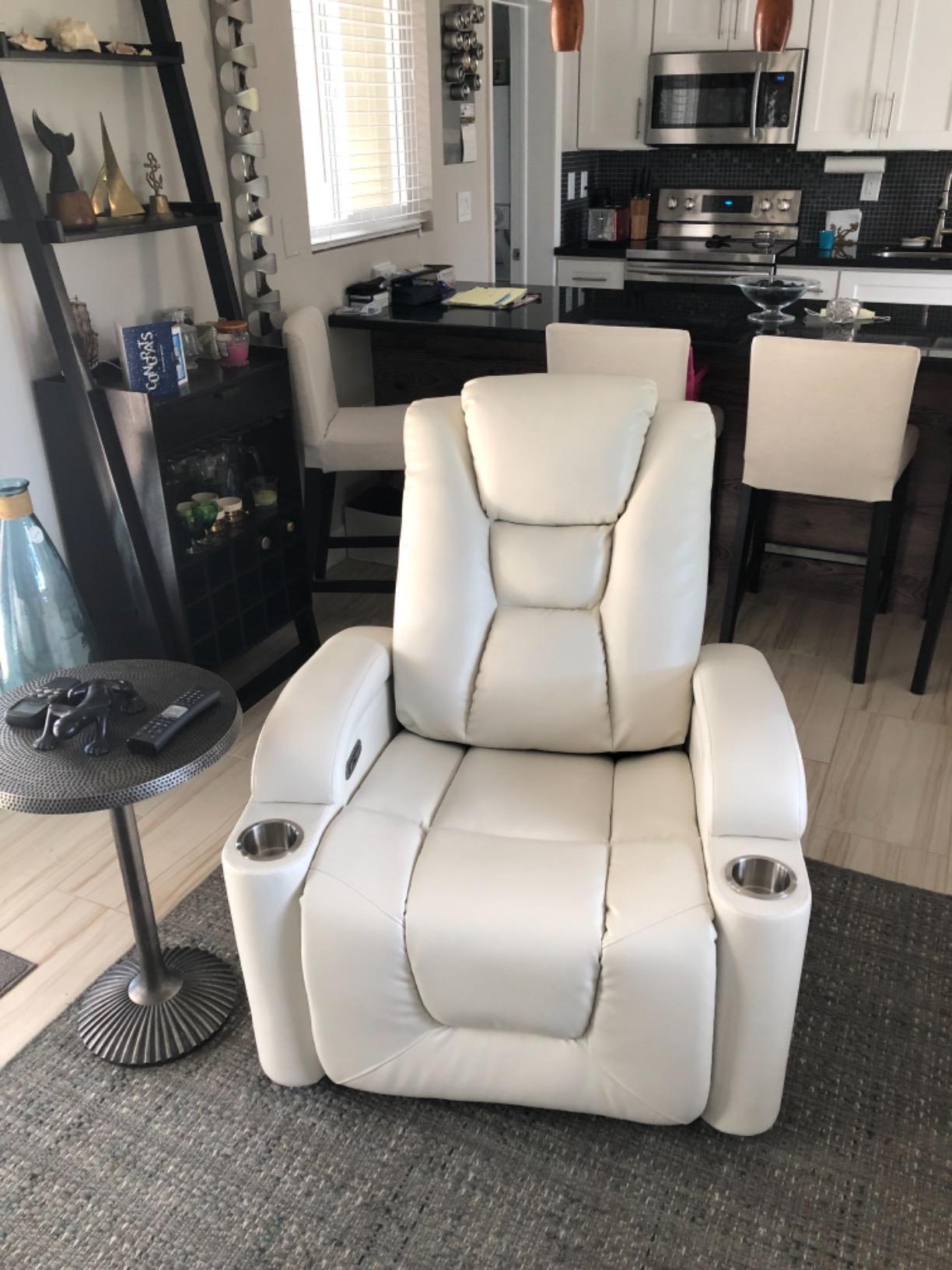 EBELLO Power Home Theater Seating, Electric Gaming Recliner Chair with Adjustable Headrest, Faux Leather Movie Reclining Chairs with Cup Holders LED Lights, USB Port, Hidden Arm Storage, Black customer photo 1