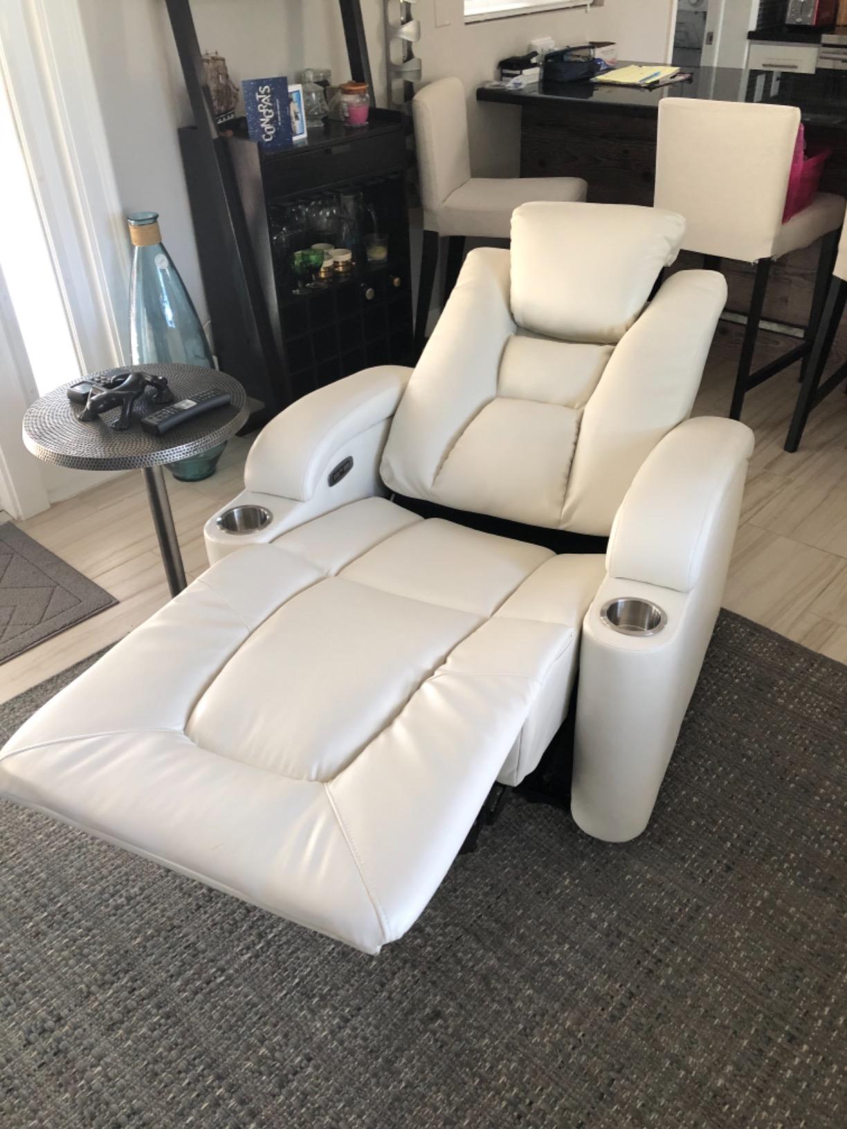 EBELLO Power Home Theater Seating, Electric Gaming Recliner Chair with Adjustable Headrest, Faux Leather Movie Reclining Chairs with Cup Holders LED Lights, USB Port, Hidden Arm Storage, Black customer photo 2