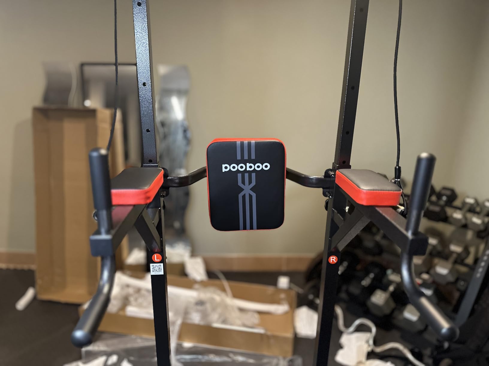 Pooboo Power Tower Dip Station Pull Up Bar for Fitness Home Gym Workout,450 Pounds Multi-Function Adjustable Height Fitness Strength Training Exercise Equipment,with Power Elastic Ropes customer photo 2