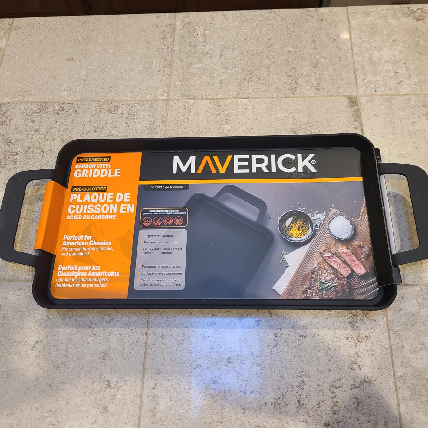 Maverick 22-Inch Preseasoned Carbon Steel Griddle, 4mm Heavy-Duty Flat Top Grill Pan with Raised Edges & Integrated Handles customer photo 1