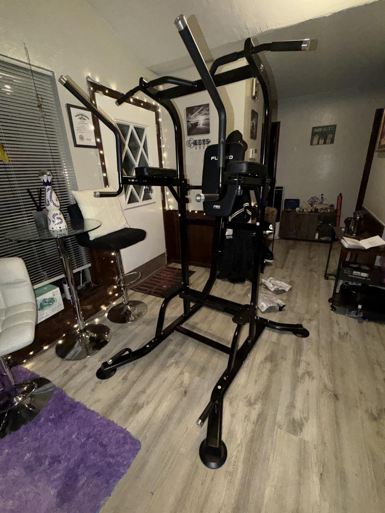 FLYBIRD 800LBS Heavy Duty Power Tower Dip Station, Adjustable Height Pull Up Stand with Crunch Leg Raise, Multifunction Strength Training Equipment for Home Gym Back Workout customer photo 2