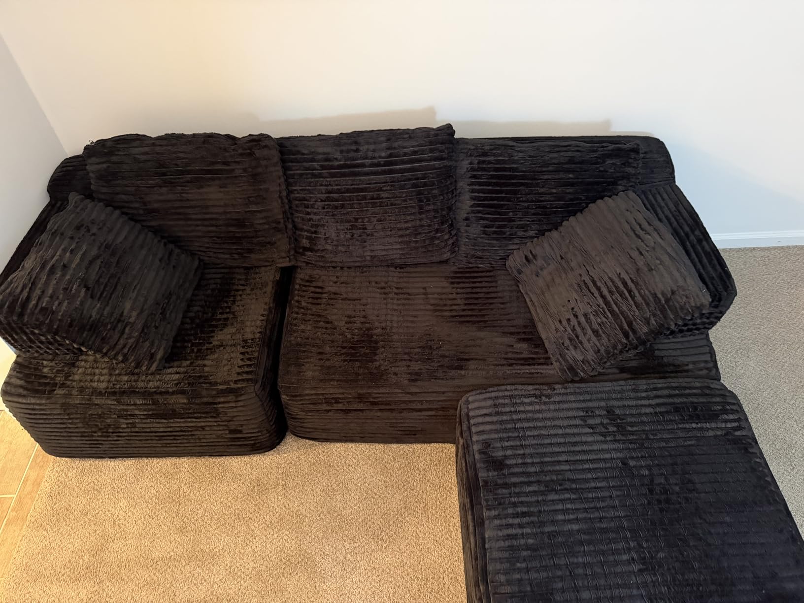 Korser Cloud Modular Sectional Sofa with L-Shaped, Boneless Couches for Living Room, Fluffy Comfy Corduroy Deep Seat with Ottoman, Bedroom, Apartment, No Assembly Required customer photo 1