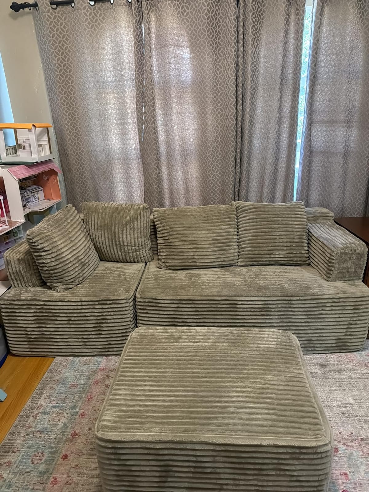 Korser Cloud Modular Sectional Sofa with L-Shaped, Boneless Couches for Living Room, Fluffy Comfy Corduroy Deep Seat with Ottoman, Bedroom, Apartment, No Assembly Required customer photo 2