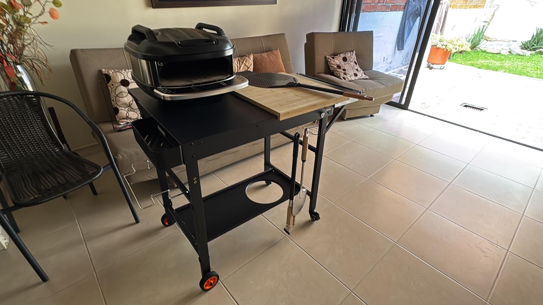 Pizza Oven Table for Ooni Pizza Ovens, Grill Cart Table with Topping Station, Pizzas Stands with Wheels, Expansive Countertop Pizzas Oven Accessories for Party Fits Blackstone Ninja Cuisinart Gozney customer photo 1