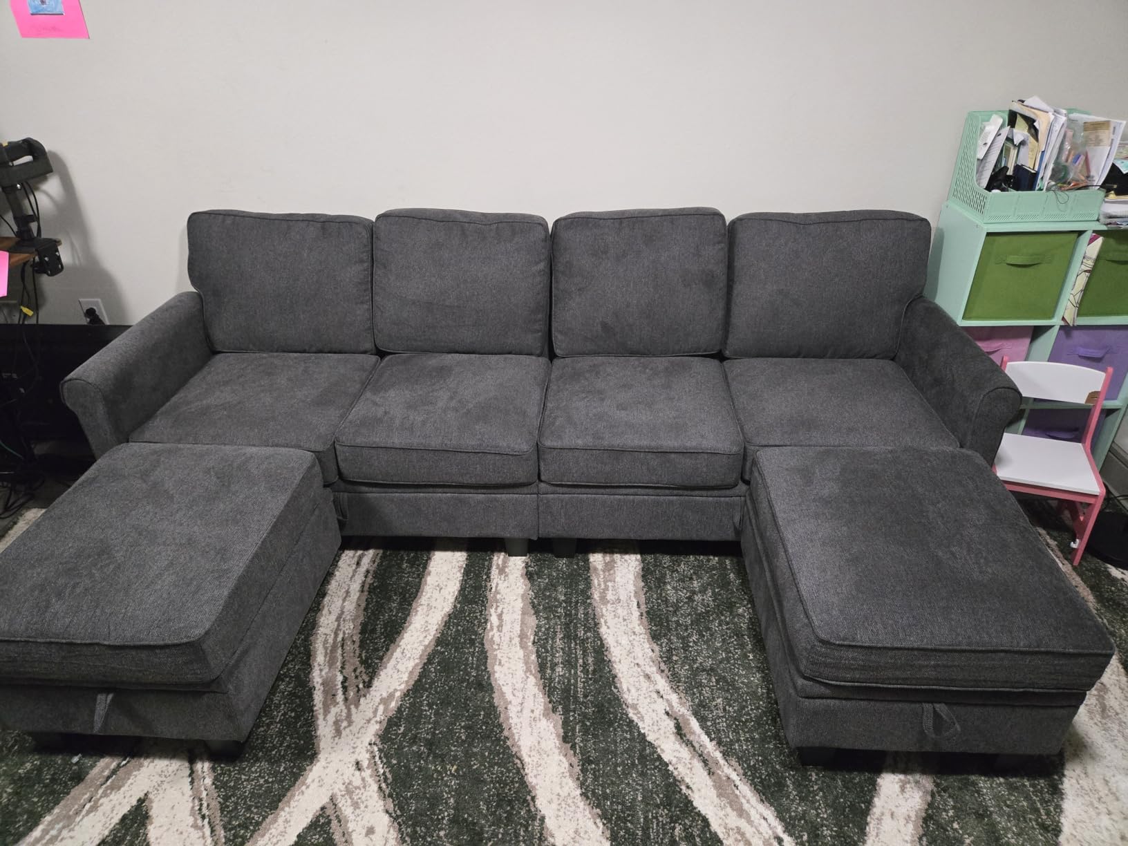 HONBAY Convertible Sectional Sofa with Storage U Shaped Sectional Couch with Reversible Chaise Small Sectional Couches for Living Room, Beige customer photo 1