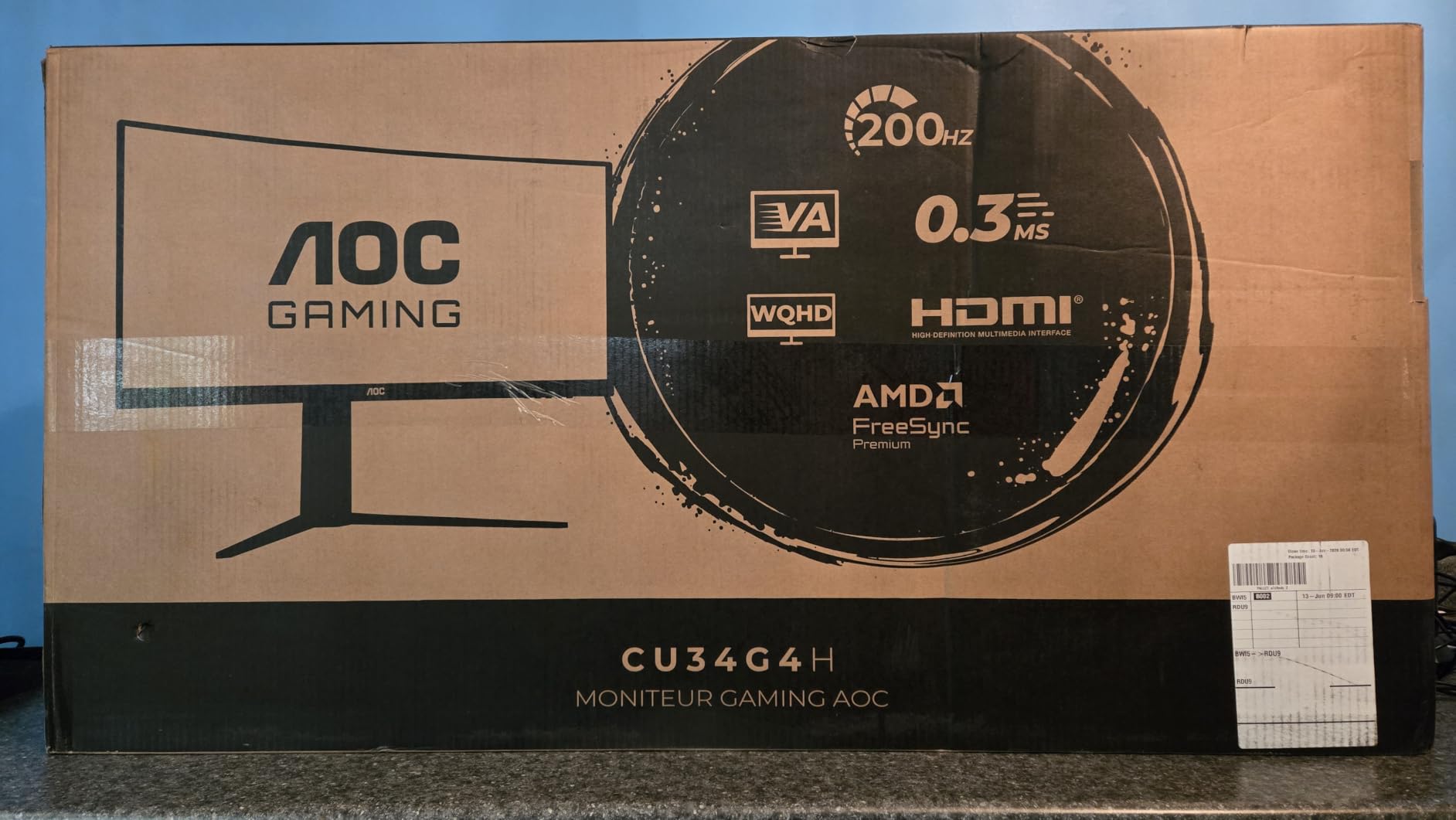 AOC 34 Inch Curved Gaming Monitor UWQHD 200Hz VA 0.3ms HDR, CU34G4H | 3440x1440 Computer Monitor, Adaptive-Sync, DP 1.4, HDMI 2.0, Height Adjustable, Earphone Out, VESA, 3-Year Zero-Bright-Dot customer photo 2
