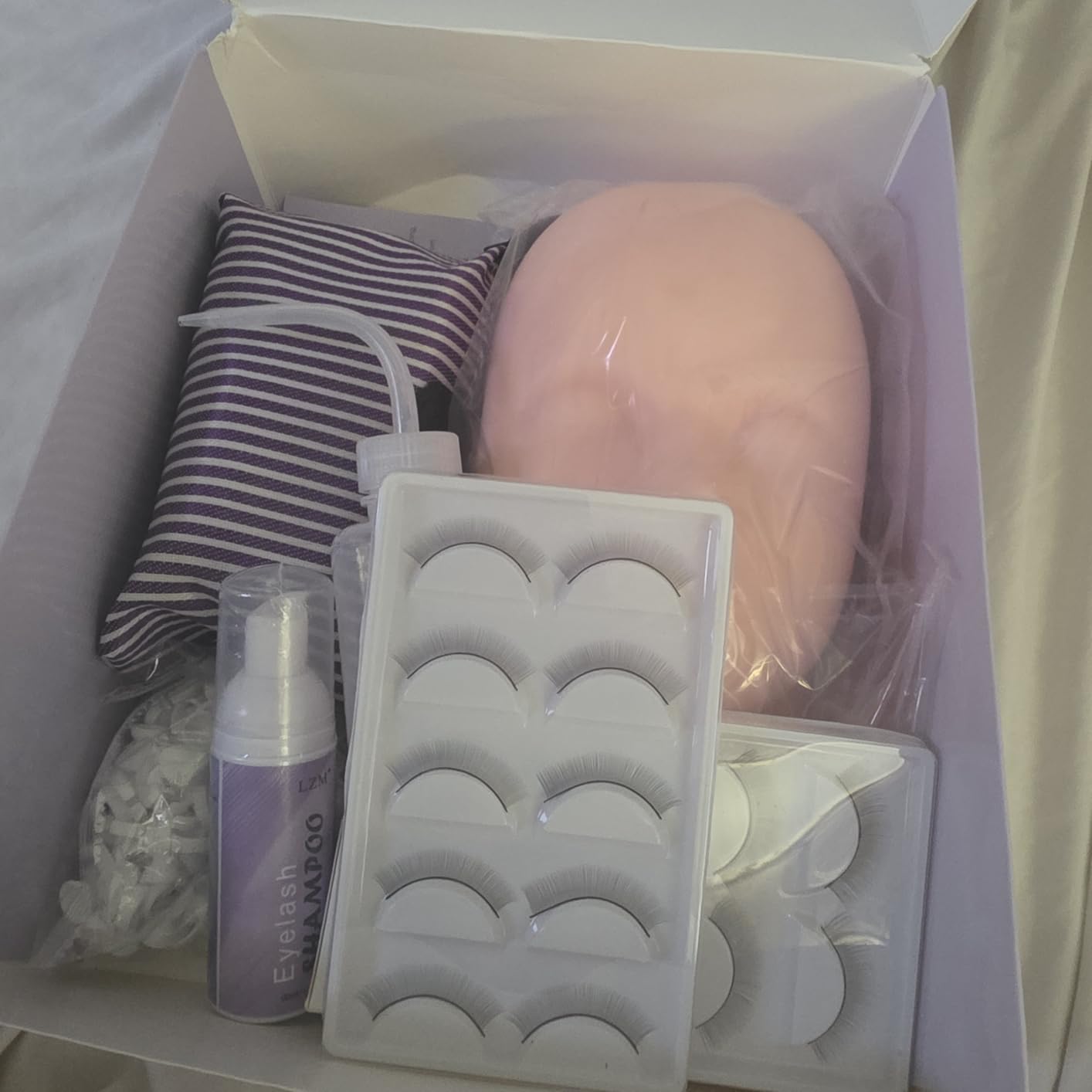 LZM Professional Eyelash Extension Starter Kit for Beginners Practice 01 | Lash Extension Kit for Tech with Mannequin Head, Rechargeable Fan, Shampoo, Glue, Tweezers Supplies for Practice Training customer photo 2