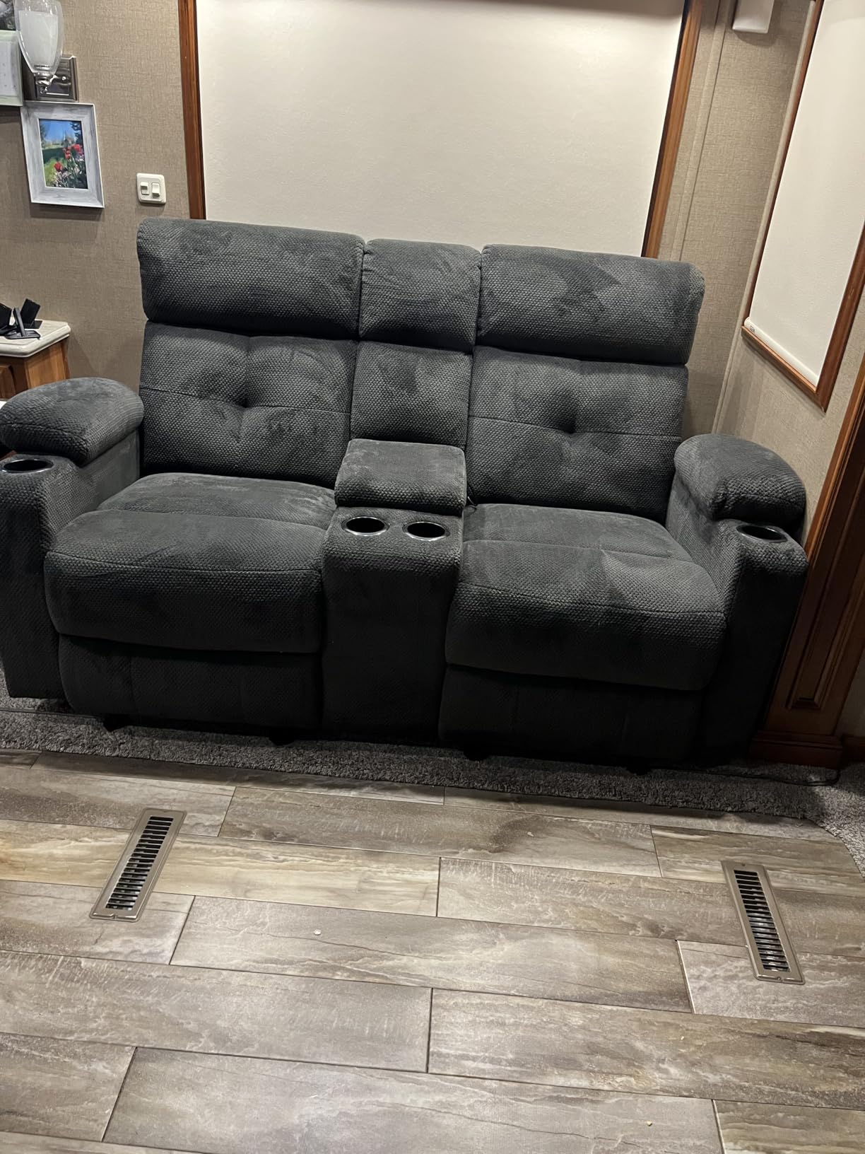 Power Reclining Sofa with Heat and Massage | RV Wall Hugger Recliner Sofa with Electric Tilt | RV 3 Seater Recliner Sofa for Living Room (Sofa Grey) customer photo 1