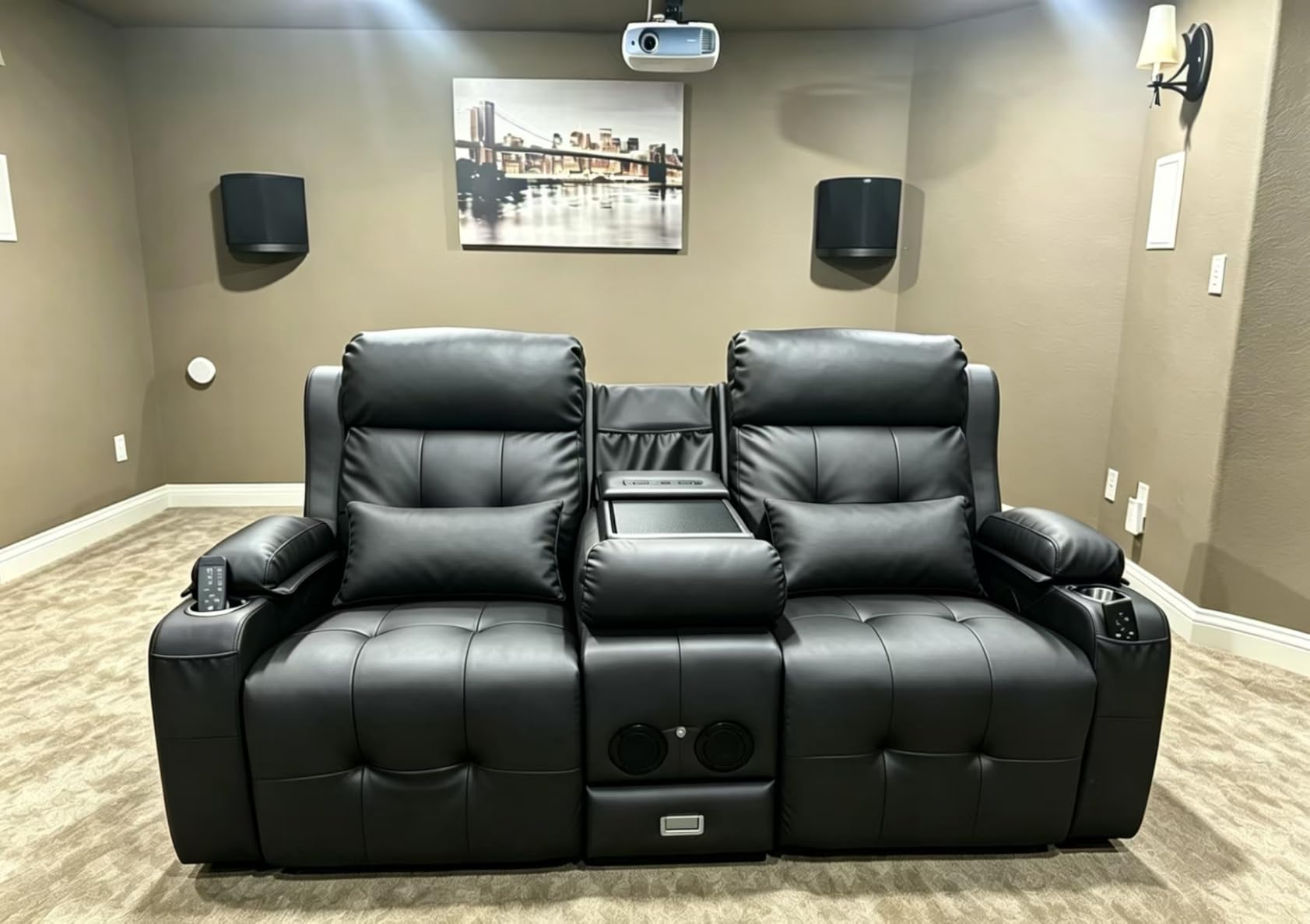 Home Theater Seating, Power Loveseat Recliner Sofa with Massage & Heat | Wall Hugger Reclining Loveseat with USB, RV Couch with LED Lights, Flip Backrest, Cup Holders for Movie Theater, Gaming Room customer photo 2
