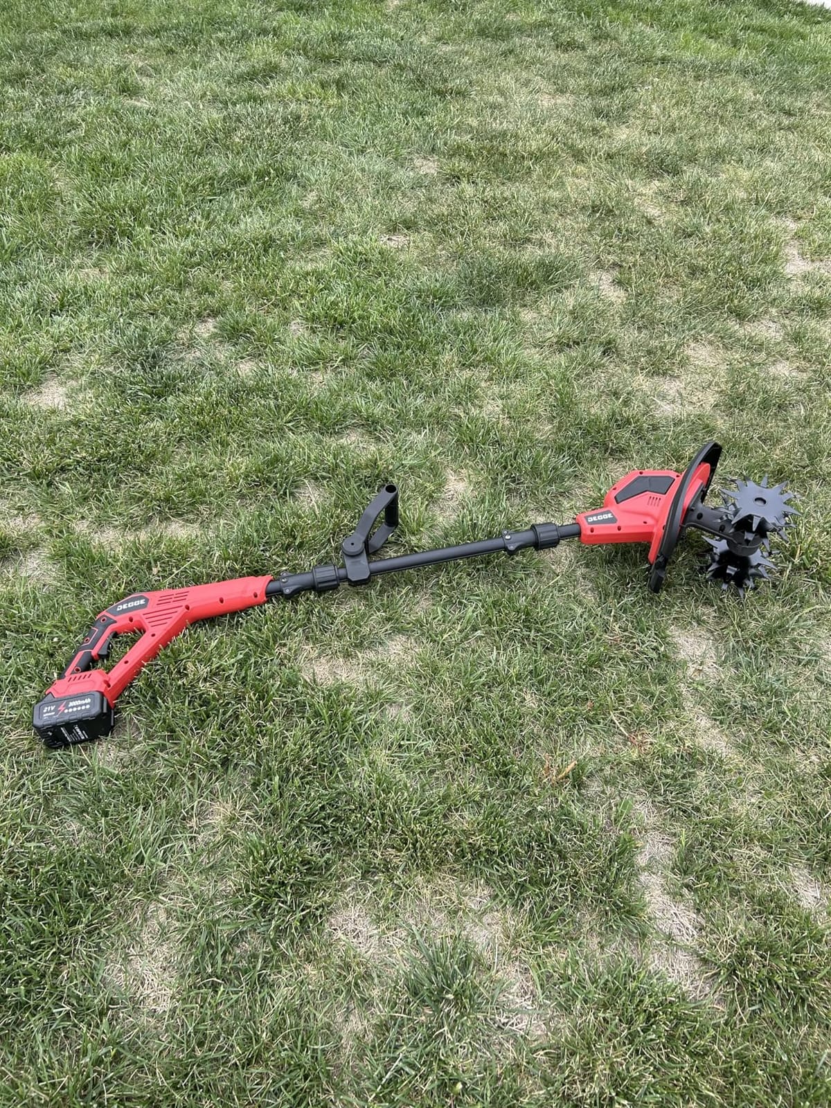 DEGGE Tiller, Cordless Tiller Cultivator with 48 Steel Tines, 9 inch Tilling Width and 6.7 inch Depth, 2 x 3.0Ah 21V Batteries & Charger, Gardening Tools for Lawn/Gardening/Soil Cultivation customer photo 1