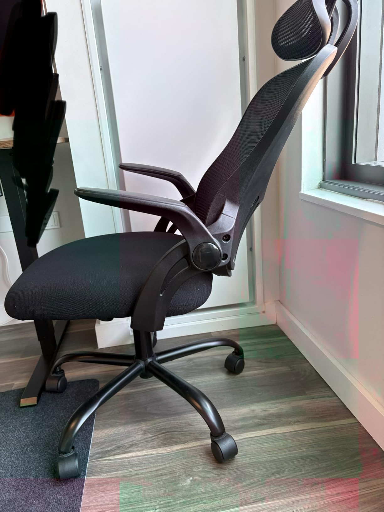 Sweetcrispy Computer Desk Chair, Mesh Office Chair with Lumbar Support | Ergonomic High-Back, Rolling Work, Adjustable Headrests, Flip-up Arms, Home Bedroom Study, Grey customer photo 1
