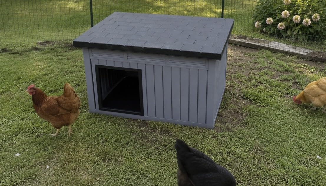 Large Chicken Coop with Hydraulic Air Rod, Resin Duck Coop with Elevated Floor and Air Vents, Backyard Poultry Pet Shelter with Weatherproof Openable Roof, for Chicken, Ducks, Rabbits, Grey customer photo 2