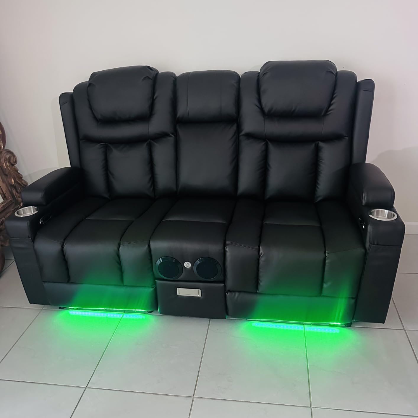 Power Loveseat Recliner Sofa, Home Theater Seating with Flip Back Console, Wall Hugger Reclining Loveseat with LED Light, USB Ports, RV Couch Movie Gaming Chair for Living Room, Gaming Room (Brown) customer photo 1