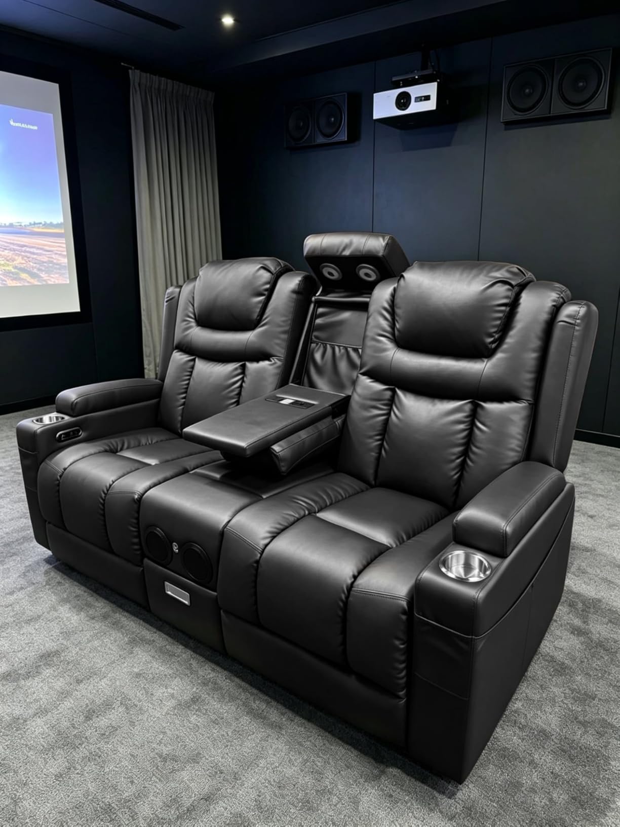 Power Loveseat Recliner Sofa, Home Theater Seating with Flip Back Console, Wall Hugger Reclining Loveseat with LED Light, USB Ports, RV Couch Movie Gaming Chair for Living Room, Gaming Room (Brown) customer photo 2