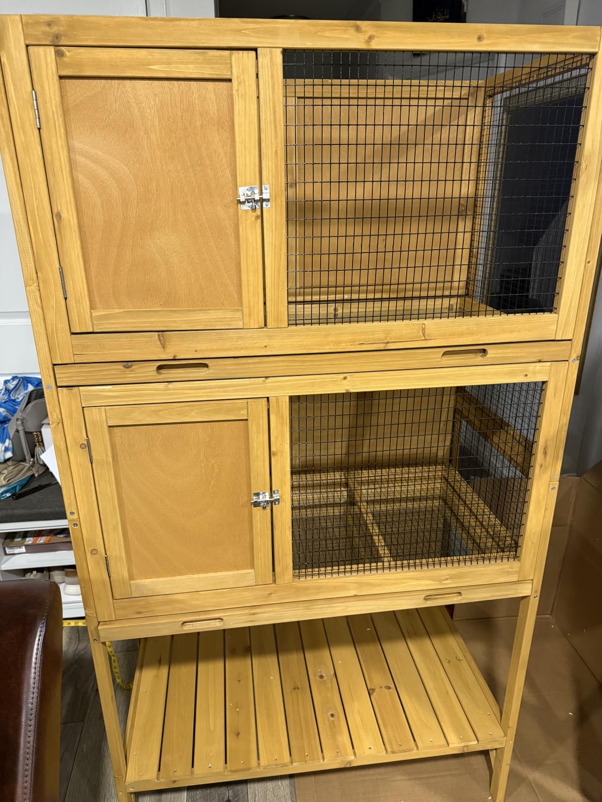 GDLF Wooden Quail Cage Indoor, 2-Tier Quail Coop with Pull-Out Trays, Ventilated Wire Mesh, Access Doors & Storage Shelf customer photo 1