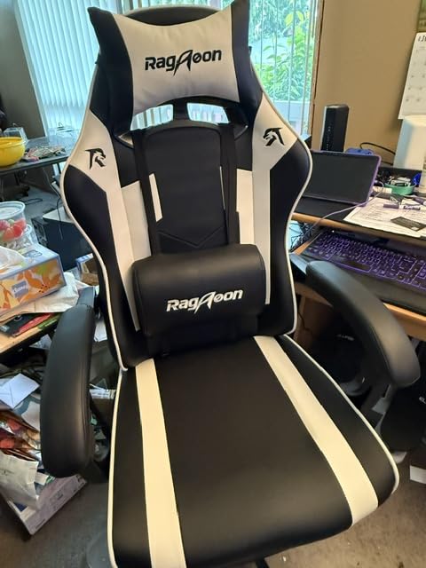 Gaming Chair for Adults Gamer Game Ergonomic PC Chair, 7-Point Support | Pocket Springs & Foam, 51cm Wide Seat, Sync Armrests, 90°-135° Backrest, PU Leather, Black and White, 400lbs Load customer photo 2