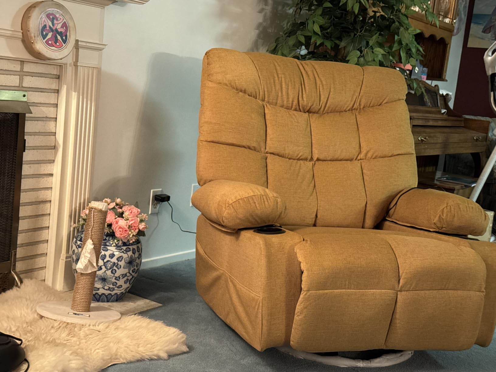 KCQ Oversized Swivel Rocker Recliner Chair with Massage Heat Cup Holders, Overstuffed Fabric Heated Massaging Swivel Glider Chair Rocking Recliner Chair, Grey customer photo 2
