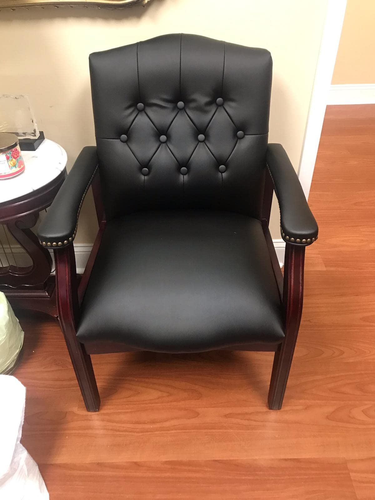 Boss Office Products Traditional Caressoft Vinyl Guest Chair with Mahogany Finish Wood Base, Black customer photo 2