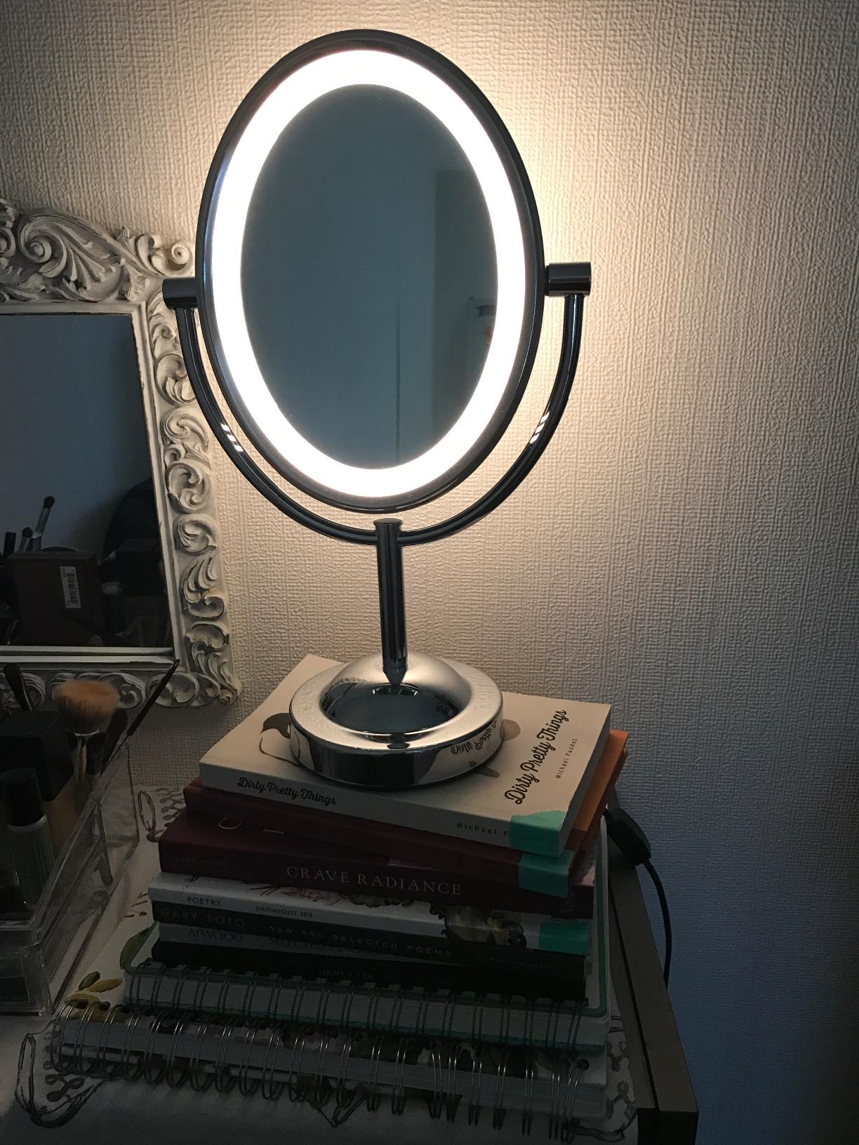 Lighted Vanity Mirror, LED, 1X/7X Magnifying, Double Sided | Lighted makeup mirror with polished chrome finish, swivel design for optimal viewing angles, ideal for makeup customer photo 2