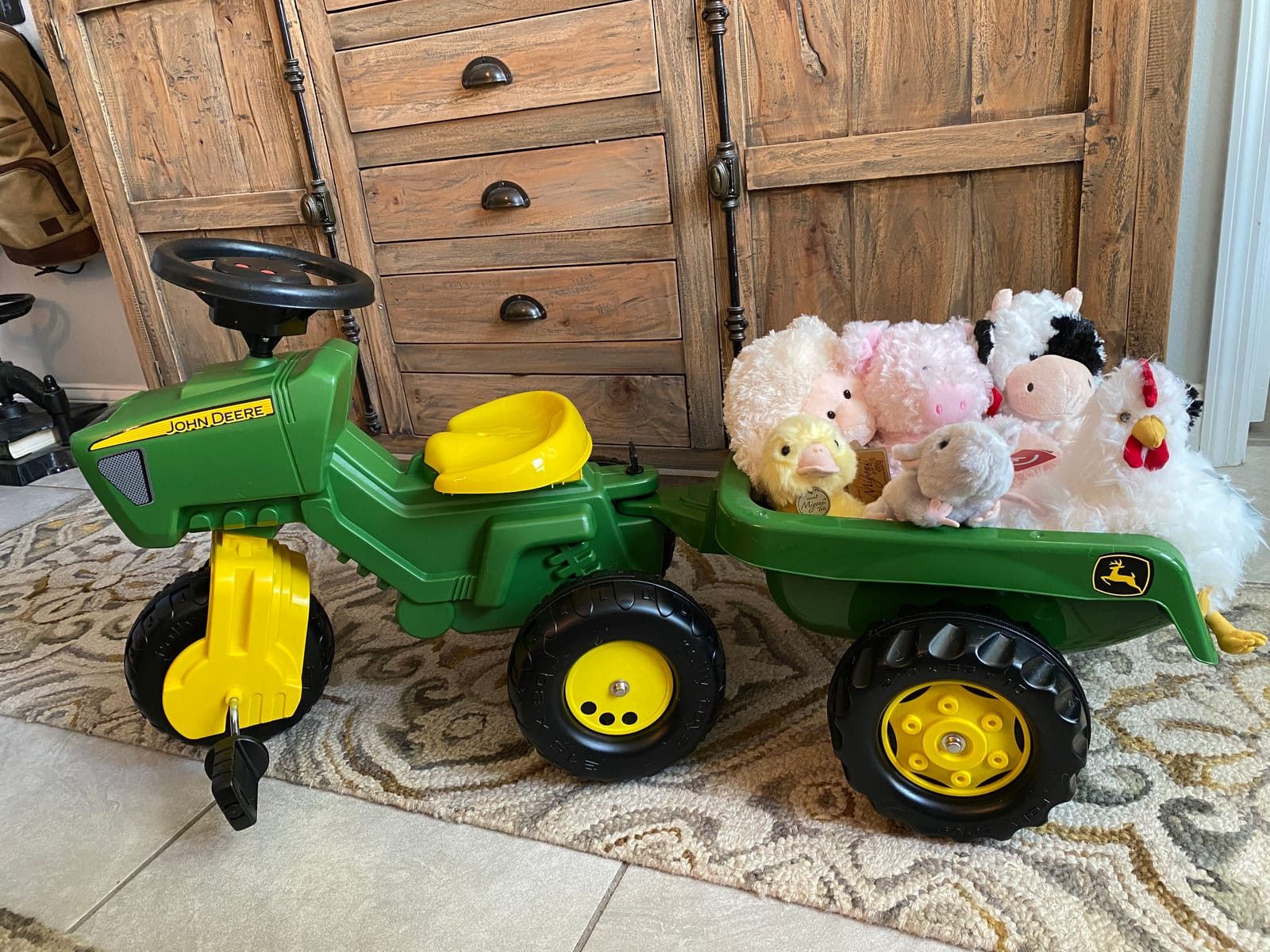Rolly Toys John Deere 3-Wheel Trac with Trailer Ride On, Green/Yellow (52769) customer photo 1