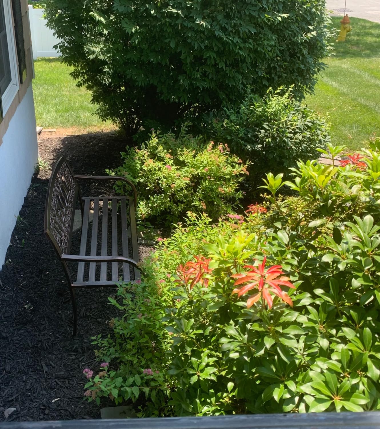 Leigh Country Metal Outdoor Bench, Welcome Design, Decorative Patio Seating for Porch/Deck customer photo 1