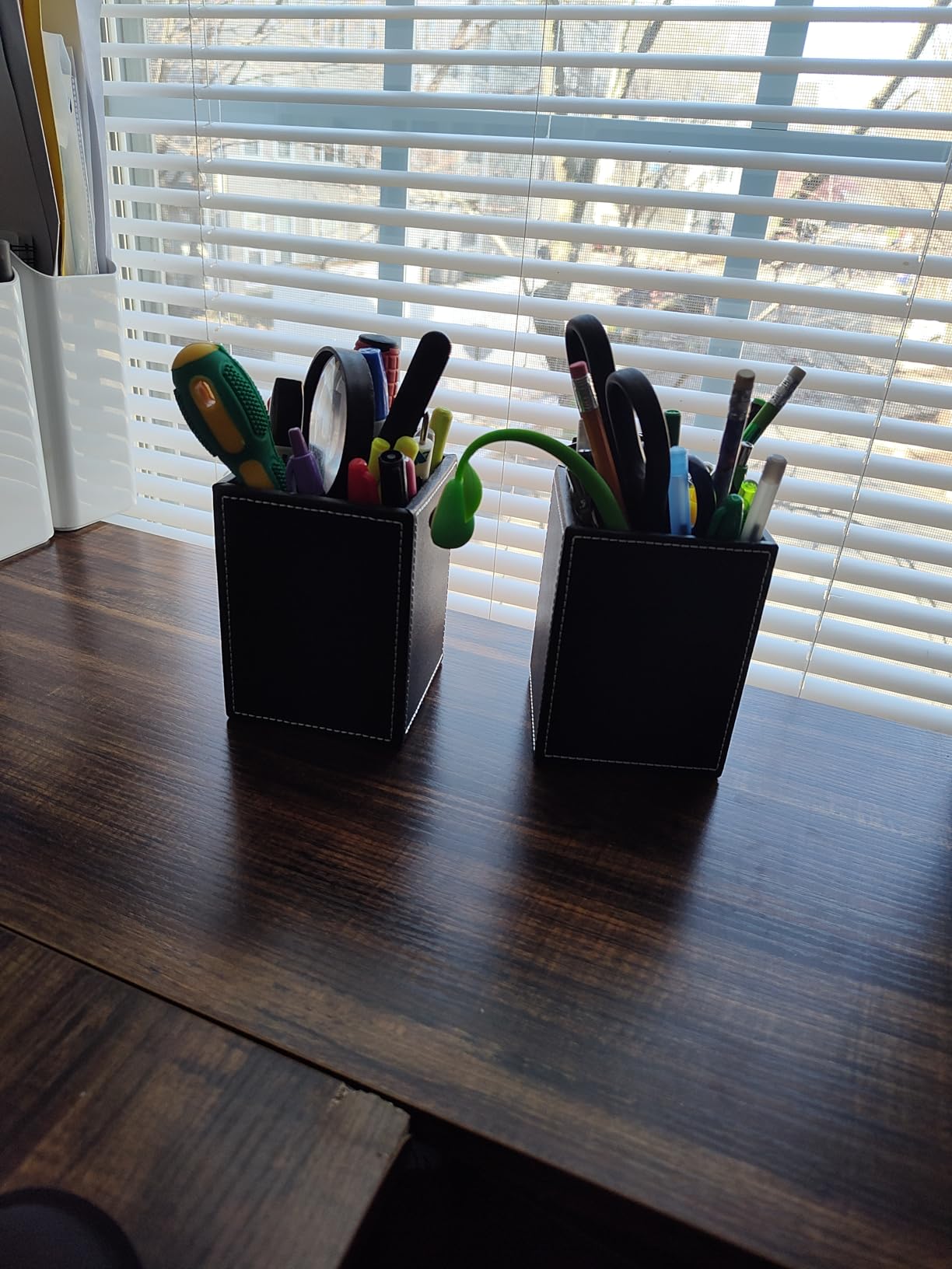 KINGFOM™ Double Holder Leather Multi-Function Desk Stationery Organizer Pen Pencil Holder Black customer photo 2