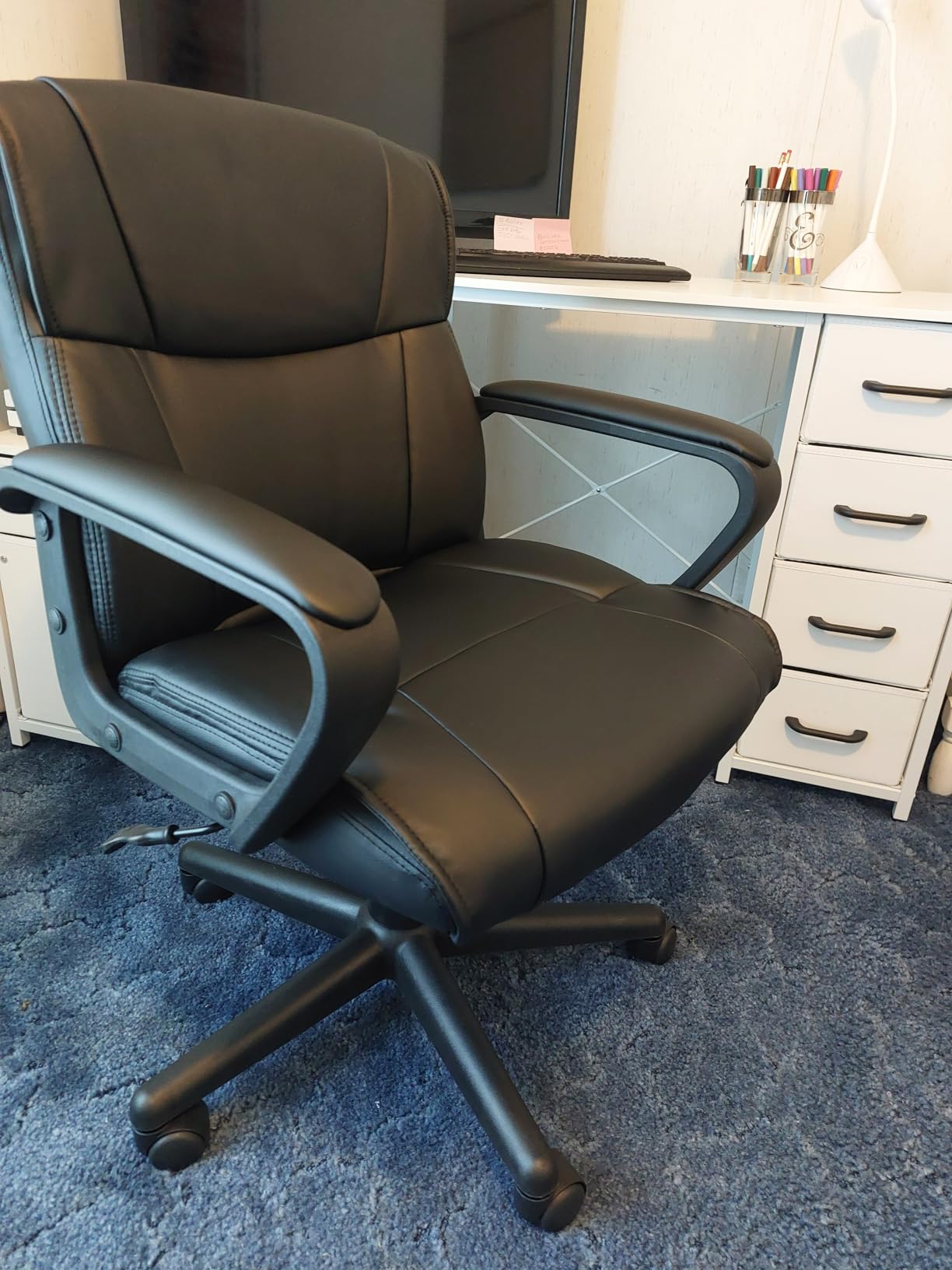 Amazon Basics Office Task Chair with Adjustable Height, 360° Swivel, Padded Armrests, Mid-Back, Rolling, 275 Pound Capacity, 24.2