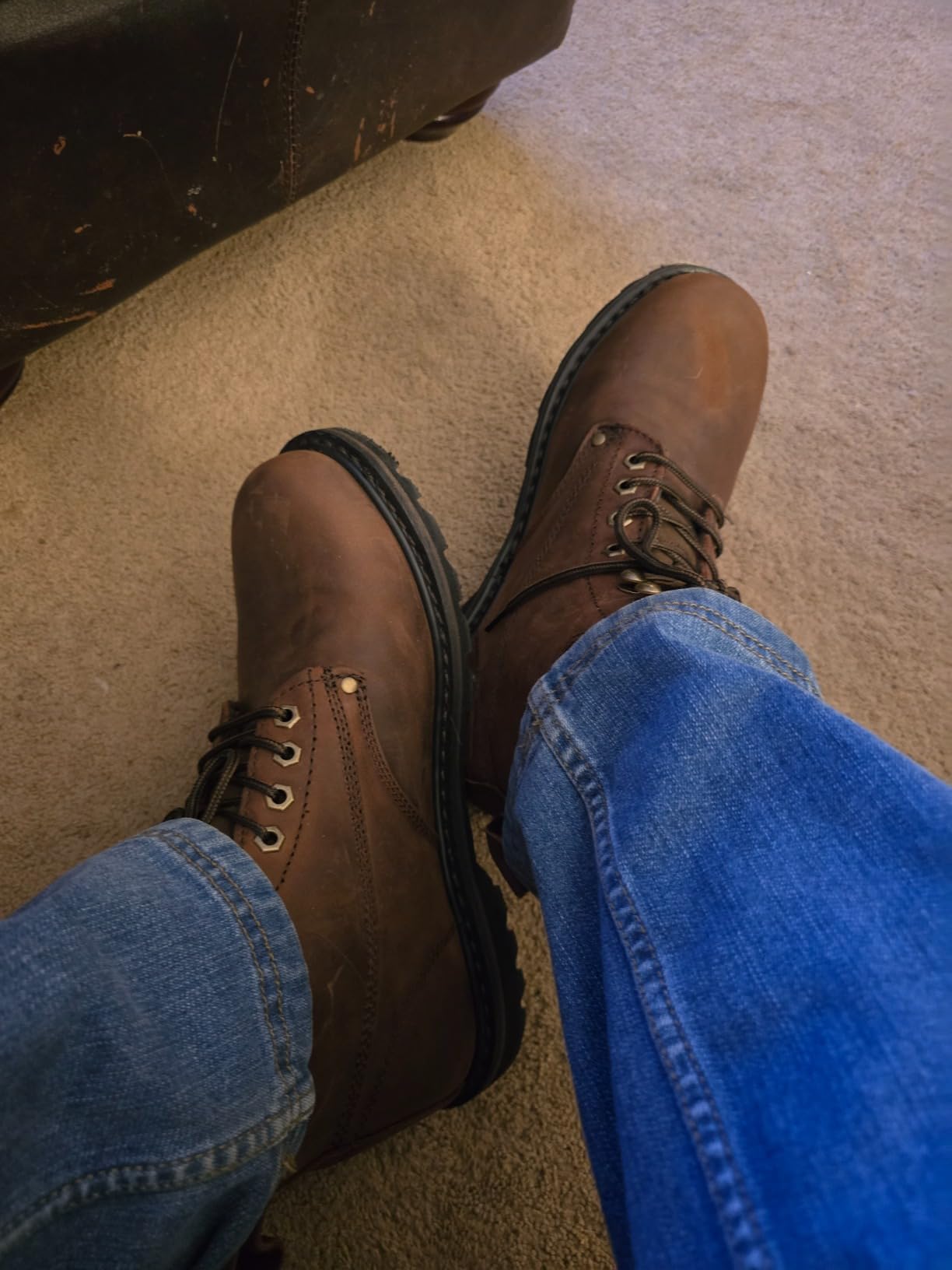 Work Boots for Men Soft Toe – 6inch Leather Boots for Construction Rubber Sole Working botas de trabajo para hombre, “Tank” Workboots customer photo 1