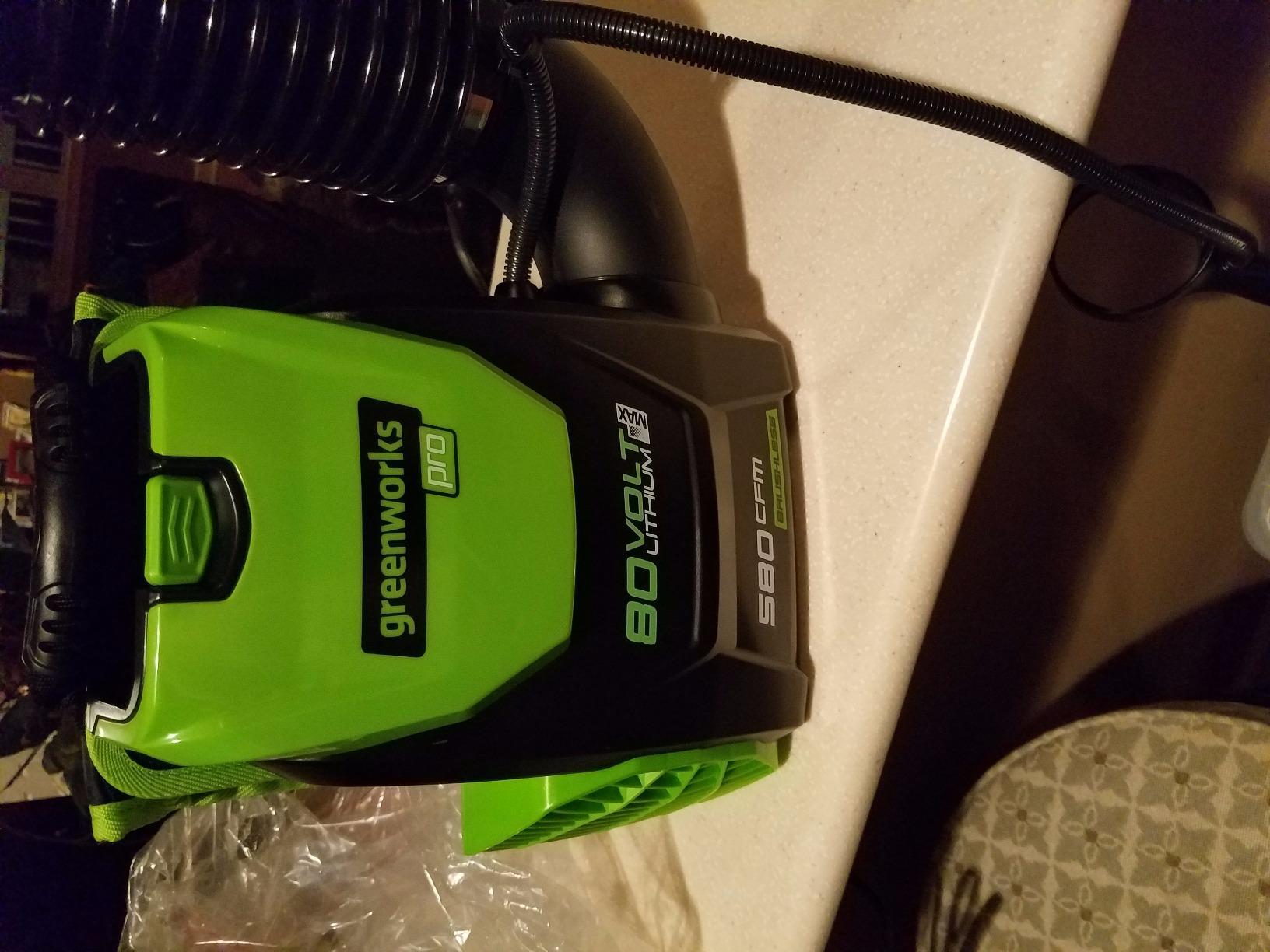 Greenworks 80V (180 MPH / 610 CFM / 75+ Compatible Tools) Cordless Brushless Backpack Blower, 2.5Ah Battery and Rapid Charger Included, Green/Black customer photo 2