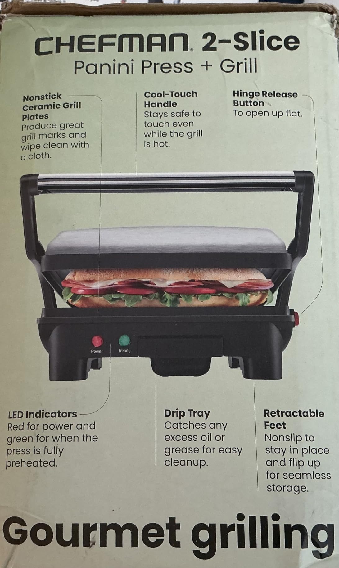 Chefman Electric Panini Press Grill, Compact 2-Slice Sandwich Maker, Non-Stick Coated Plates, Opens 180 Degrees, Dishwasher Safe, Removable Drip Tray, Stainless Steel/Black customer photo 1