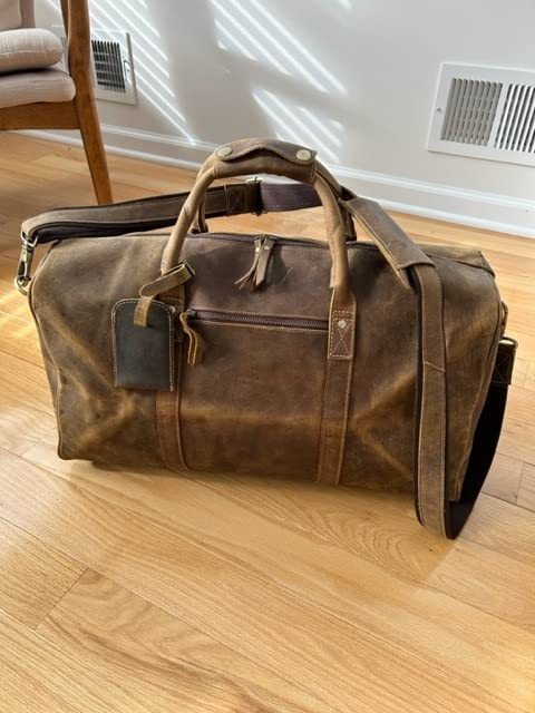 KomalC Leather Travel Duffle Bag, Cabin Carry-On for Men & Women customer photo 2