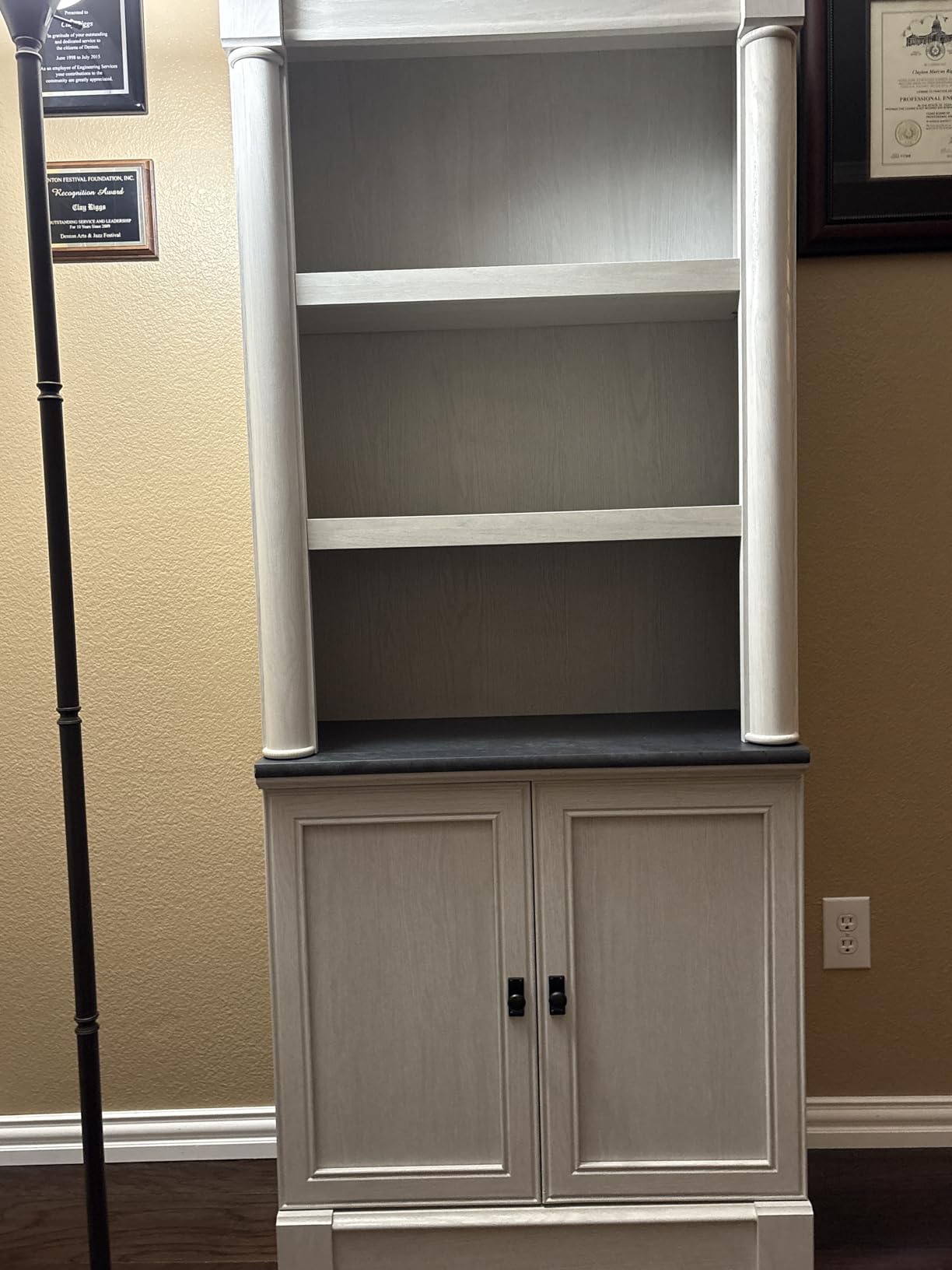 Sauder Palladia L Shaped Desk with Drawers, Office Desk with File Cabinet Storage, Cable Management, Keyboard Tray, in Vintage Oak Finish customer photo 1