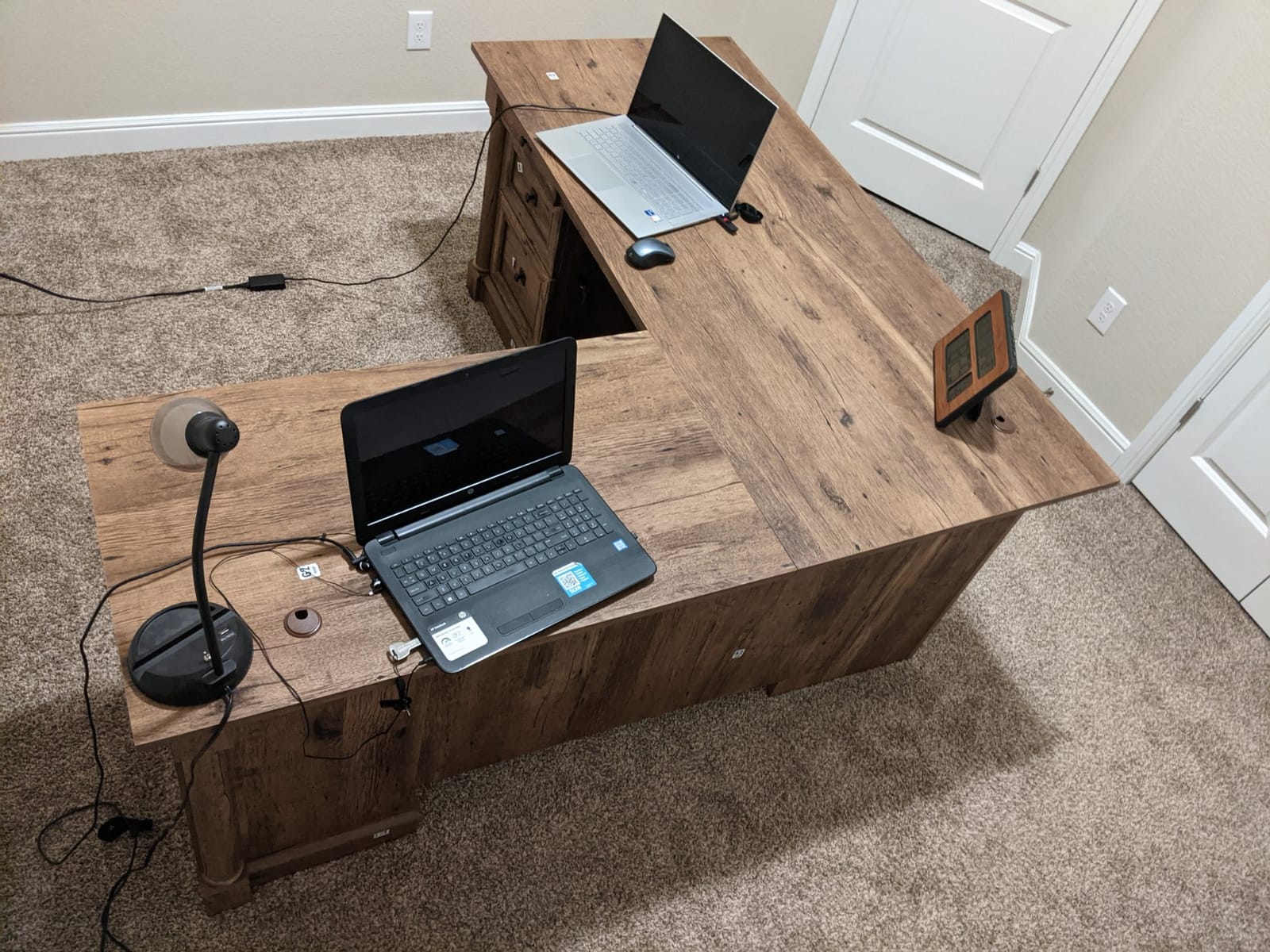 Sauder Palladia L Shaped Desk with Drawers, Office Desk with File Cabinet Storage, Cable Management, Keyboard Tray, in Vintage Oak Finish customer photo 2