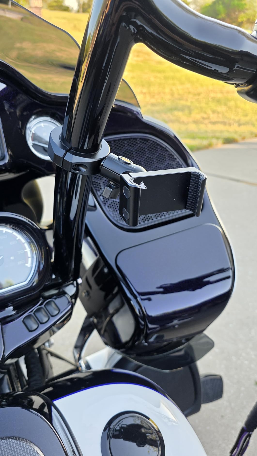 Tackform Black Motorcycle ALL METAL Phone Mount - 20MAXX Spring Cradle | BC3 Universal Clamp Fits 7/8