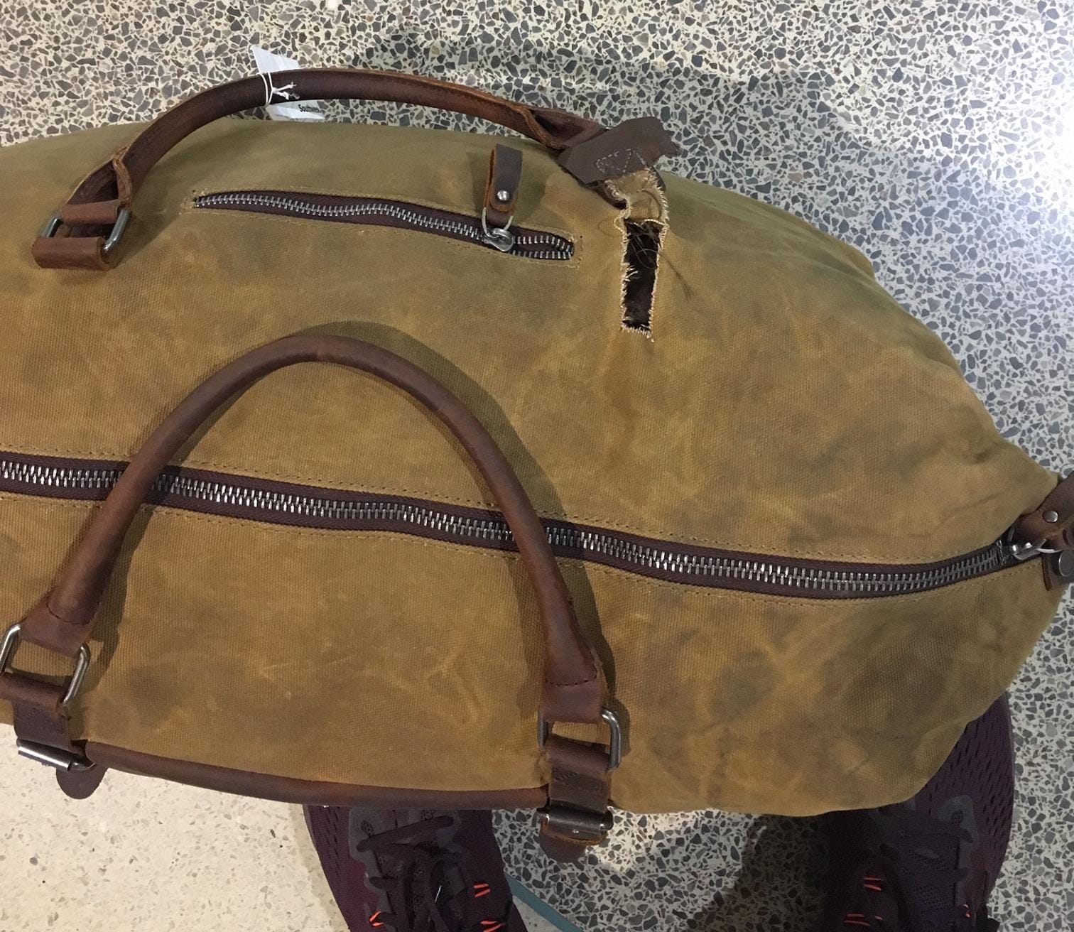 NEWHEY 55L Travel Duffel Bag, Waterproof Waxed Canvas & Leather Weekender Bag for Men, Large Carry-on Overnight Bag for 4-5 Day Business Trips & Weekend Getaways, Brown customer photo 2