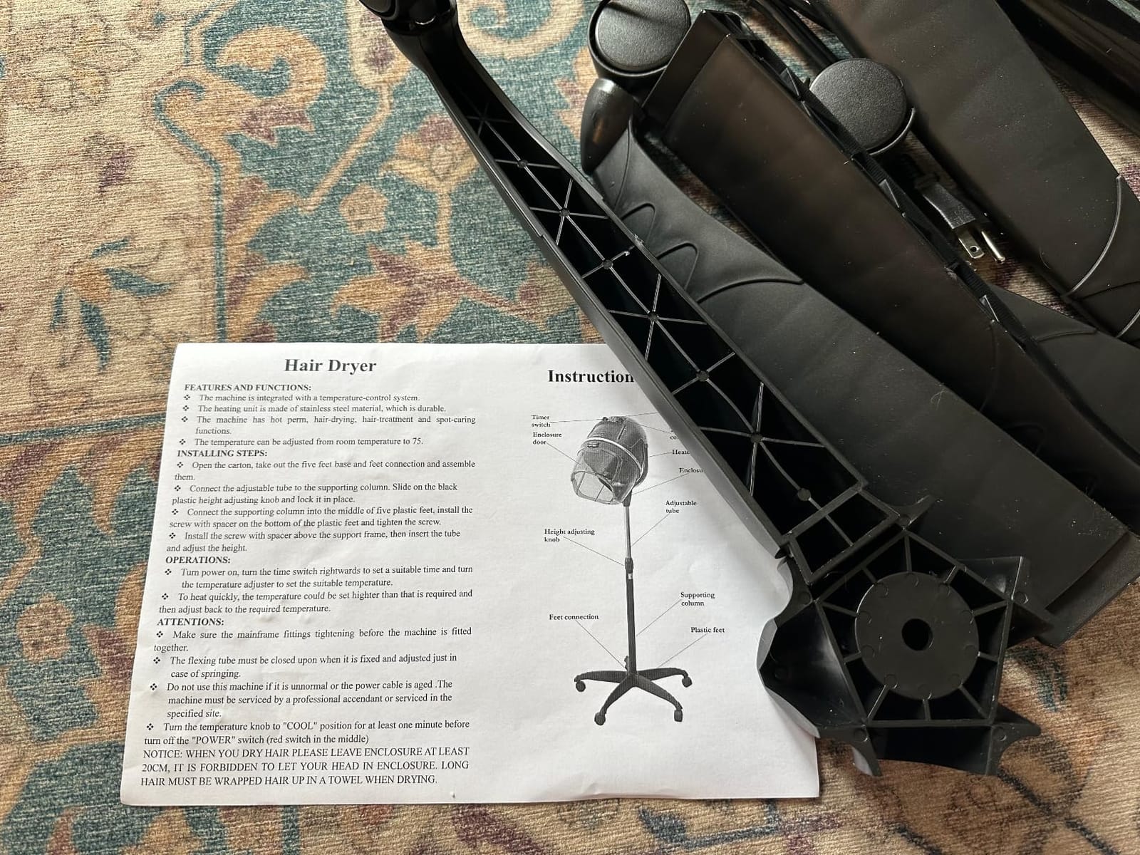 ZENY Professional Stand Up Hair Dryer, 1300W Bonnet Dryer Adjustable Height | Stand Up, Rolling Wheels, Adjustable Time and Temperature Setting, Low Noise customer photo 1