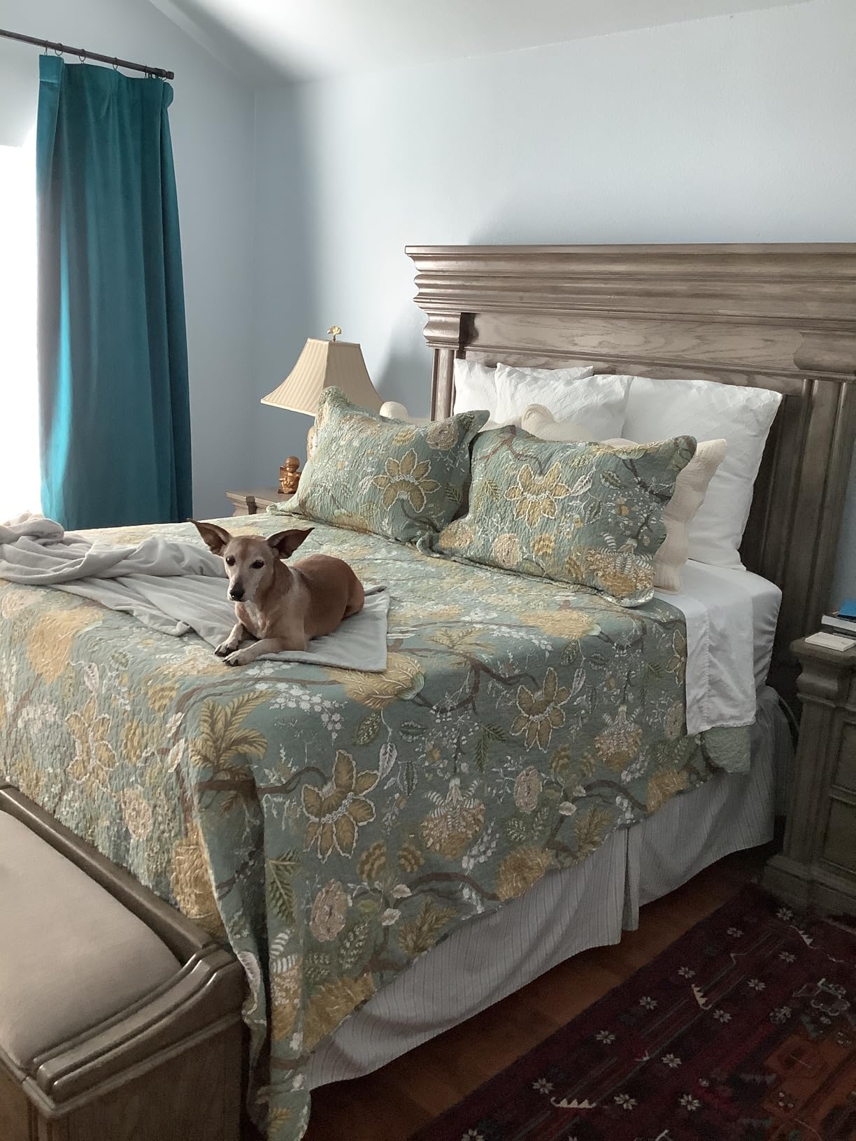 NEWLAKE Quilt Set Queen Size, 100% Cotton Patchwork Green Bohemian Quilt Sets, Reversible Bedspread Lightweight and Breathable for All Seasons, Soft Quilted Bedspread with 2 Pillow Shams customer photo 1