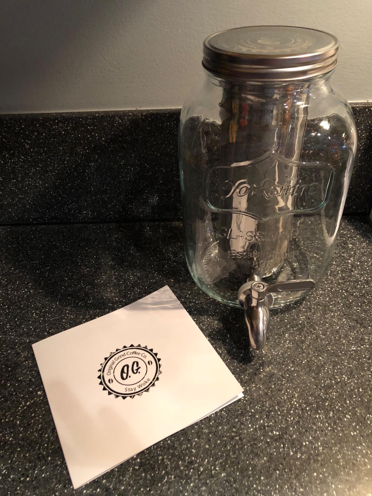Original Grind Coffee Co.,1 Gallon Cold Brew Coffee Maker,Easy Pour Stainless Steel Spigot Tap,Extra Thick Glass Pitcher Brewing System Iced Coffee Maker,Refrigerator Safe Storage customer photo 2