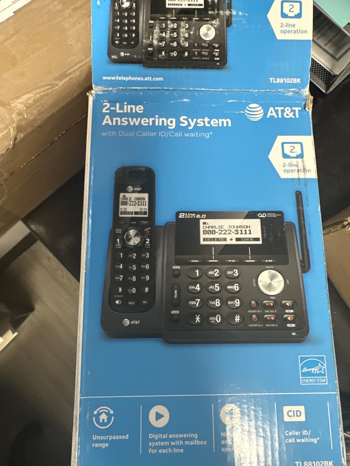 AT&T TL88102BK DECT 6.0 2-Line Expandable Cordless Phone with Answering System and Dual Caller ID/Call Waiting, 3 Handsets, Black customer photo 1