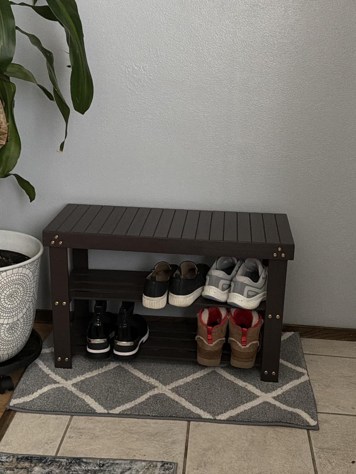 Pipishell 3 Tier Bamboo Shoe Rack Bench for Entryway, Brown customer photo 2