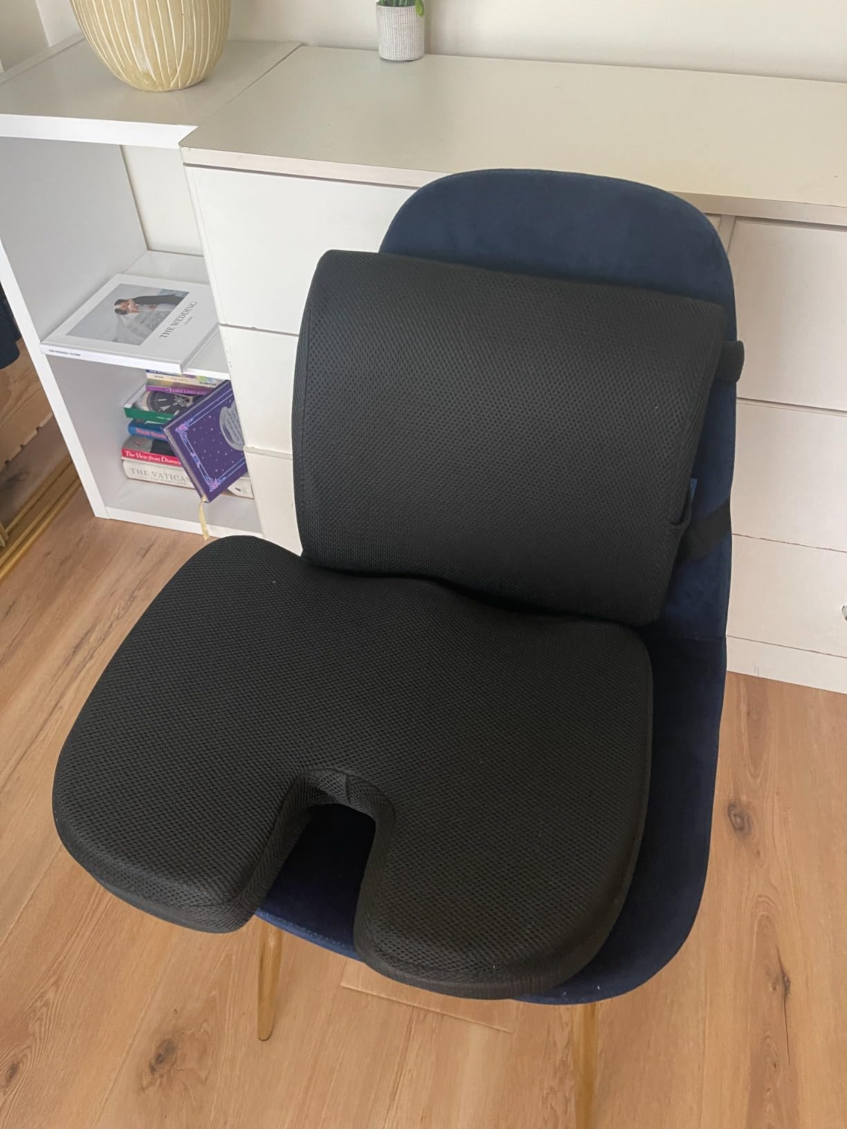 Seat Cushion & Lumbar Support Pillow for Office Chair, Car, Wheelchair Memory Foam Desk Chair Cushion for Sciatica, Lower Back & Tailbone Pain Relief Desk Pad with Adjustable Strap 3D Washable Cover customer photo 2