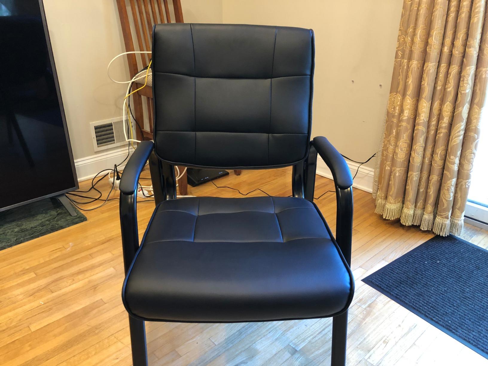 SUPER DEAL Office Guest Chair Bonded Leather Executive Side Chair Reception Chair with Solid Metal Frame Home Office Furniture customer photo 2