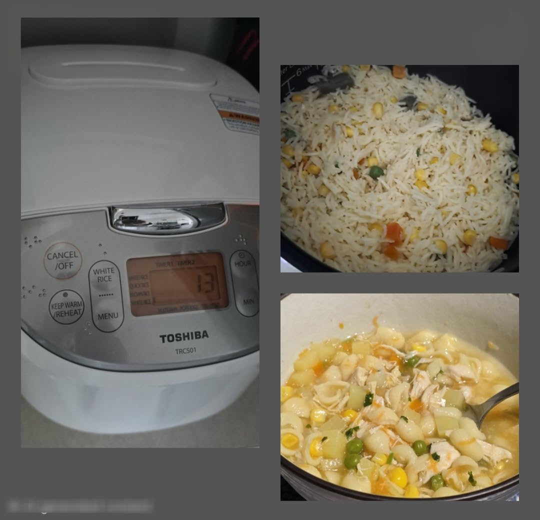 Toshiba Rice Cooker 6 Cup Uncooked – Japanese Rice Cooker with Fuzzy Logic Technology, 7 Cooking Functions, Digital Display, 2 Delay Timers and Auto Keep Warm, Non-Stick Inner Pot, White customer photo 2