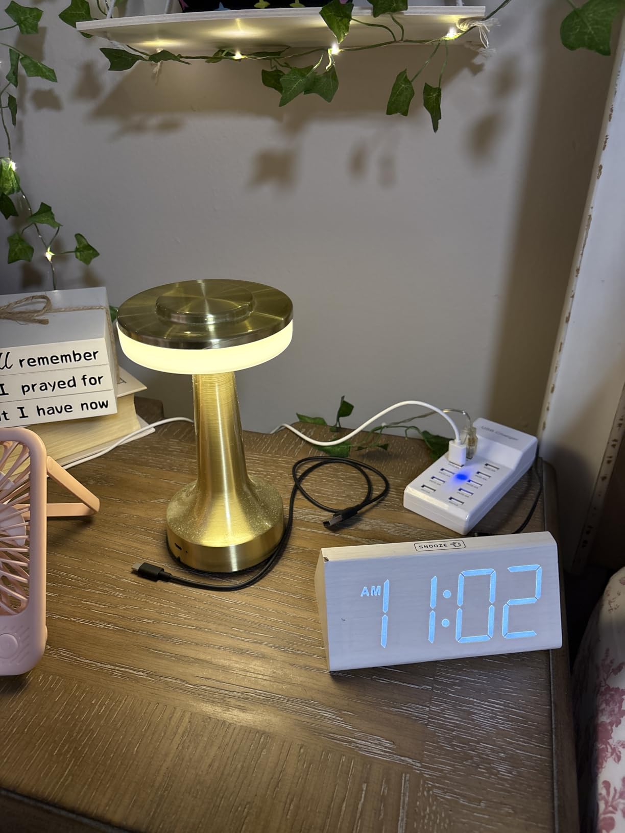 O'Bright Dome Cordless Rechargeable LED Mushroom Table Lamp, Gold | Restaurant table lamp, battery operated bedside lamp, portable nightstand light, 3 level touch dimming, Type C charging customer photo 1