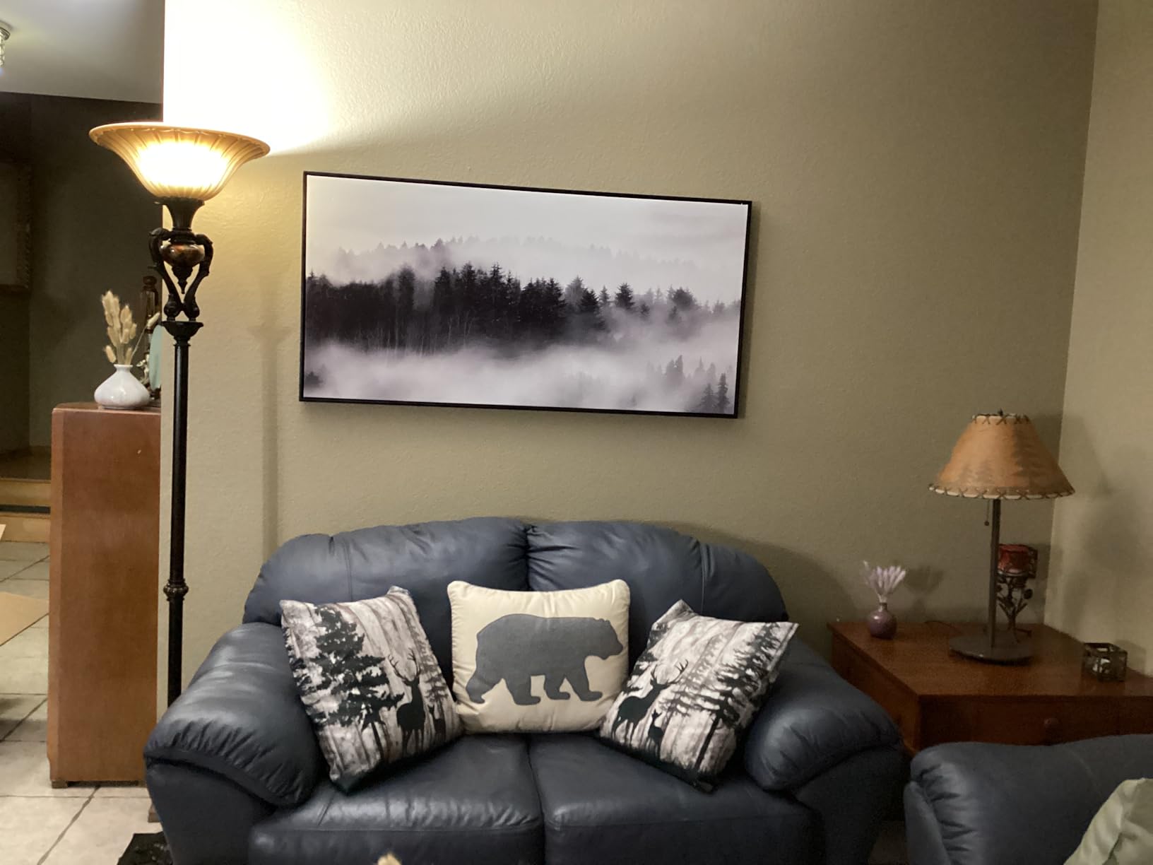 ARTISTIC PATH Black White Misty Forest Canvas Framed Wall Art, 48x24 Inch customer photo 1